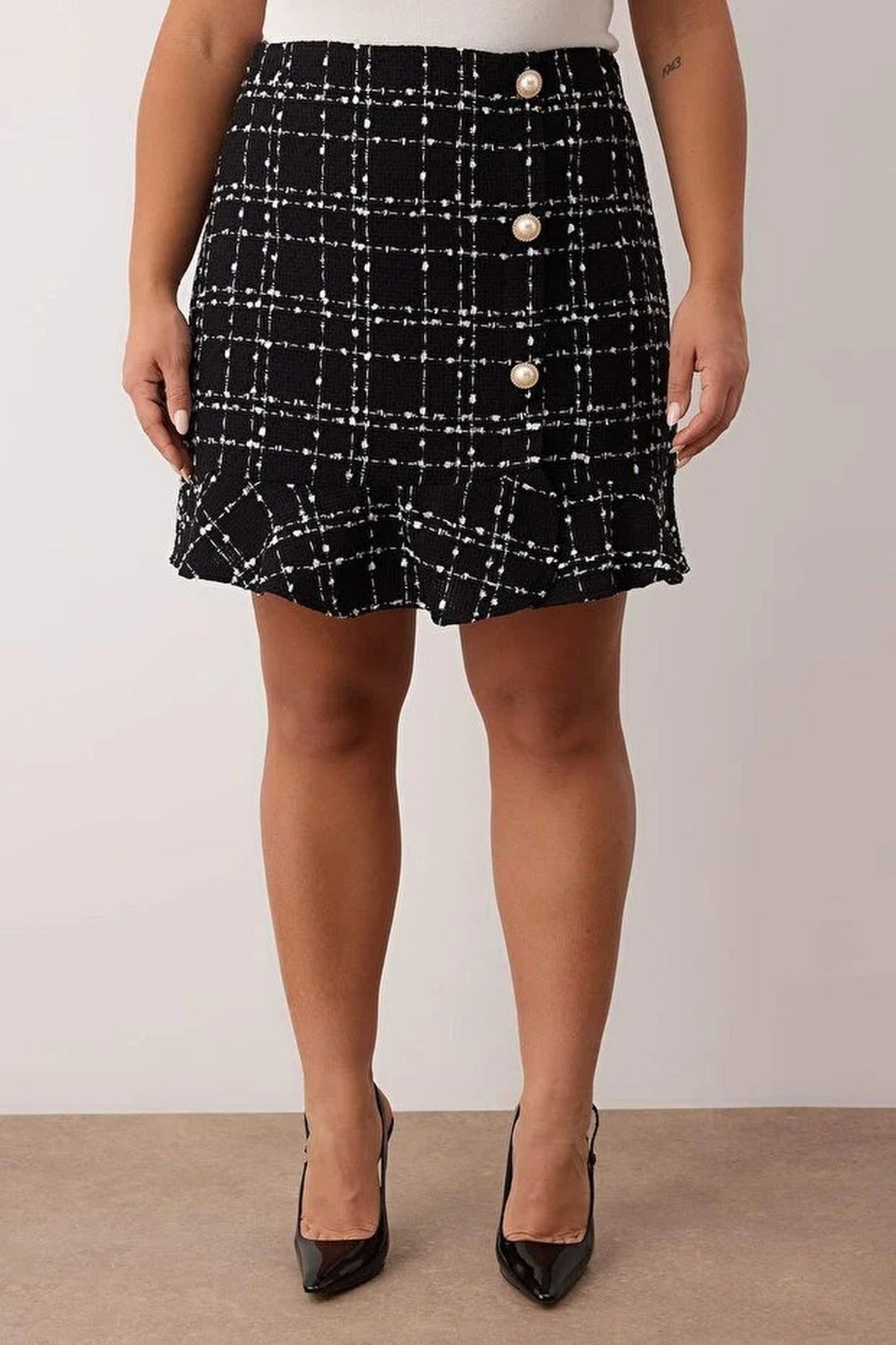 Tweed Checked Mini Woven Plus Size Skirt