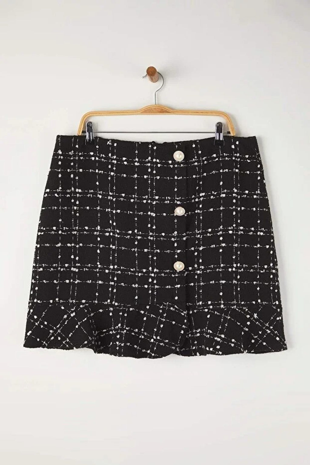Tweed Checked Mini Woven Plus Size Skirt