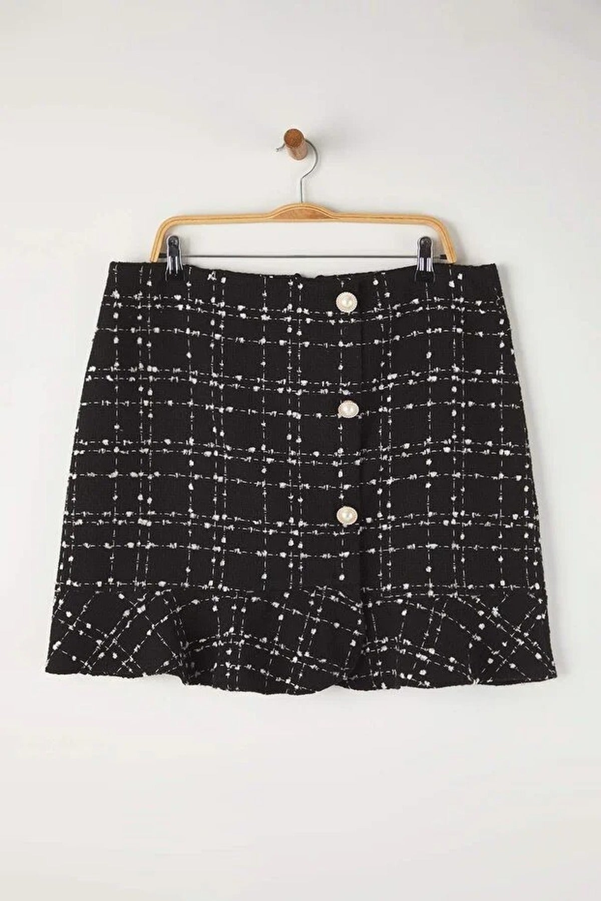 Tweed Checked Mini Woven Plus Size Skirt