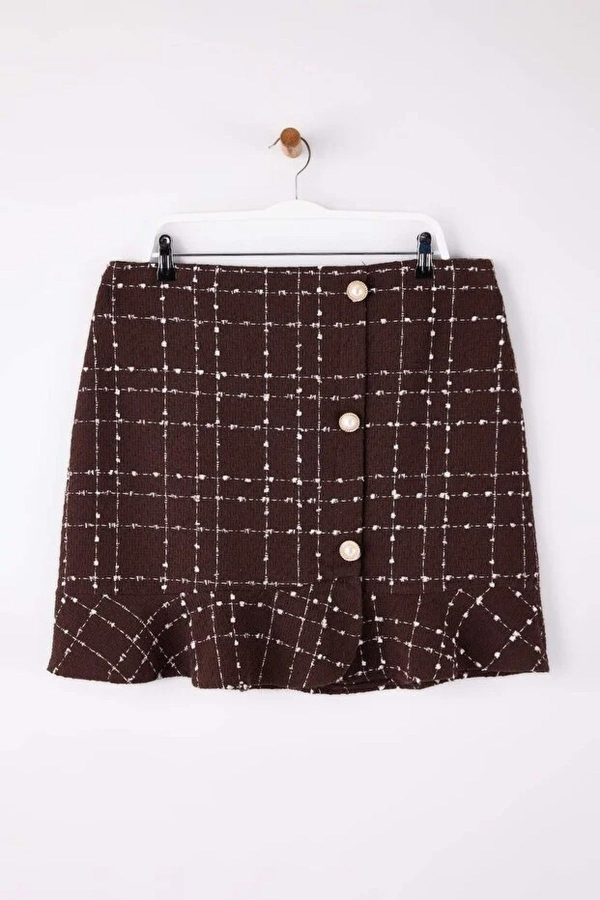 Tweed Checked Mini Woven Plus Size Skirt