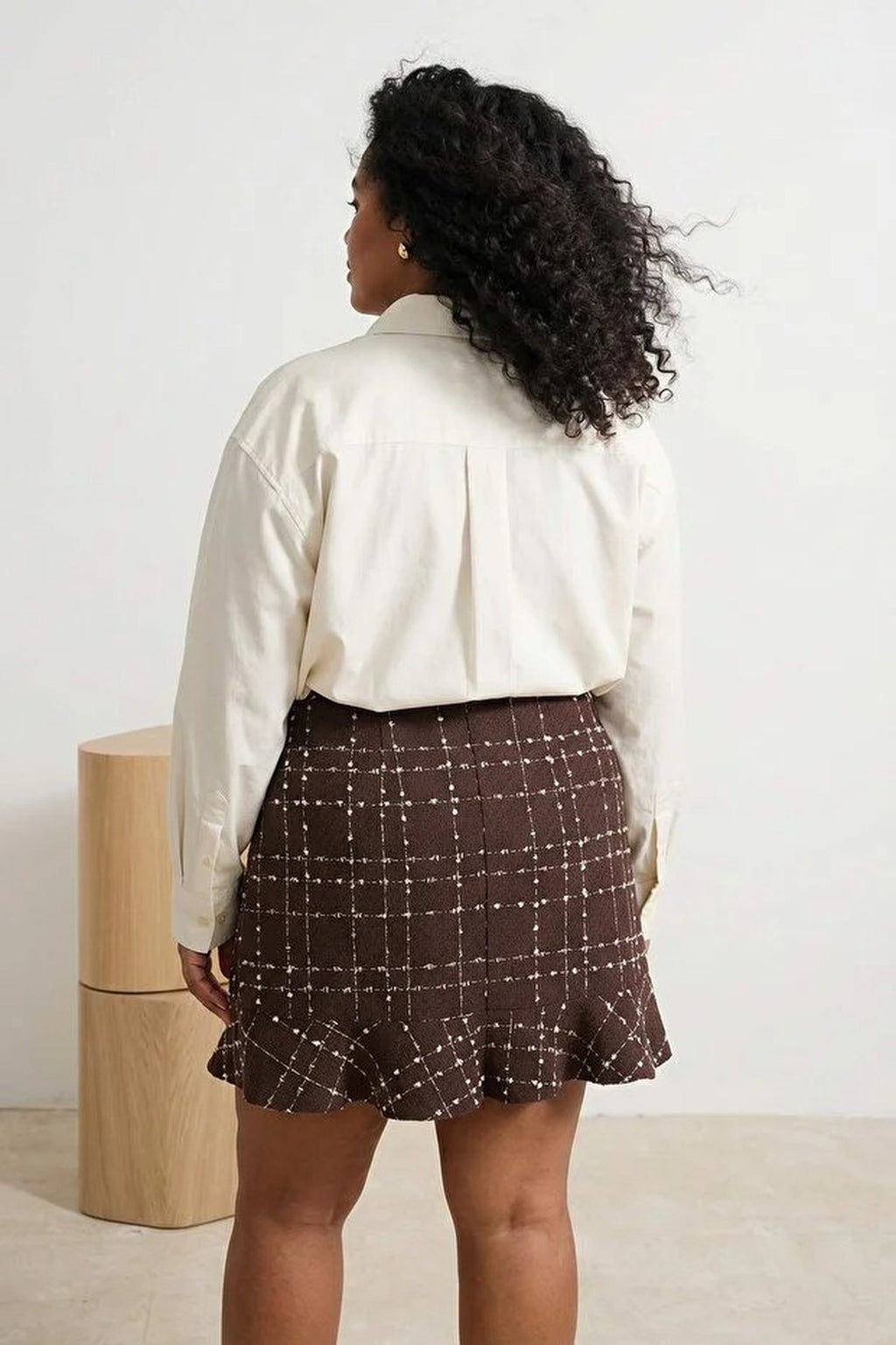 Tweed Checked Mini Woven Plus Size Skirt