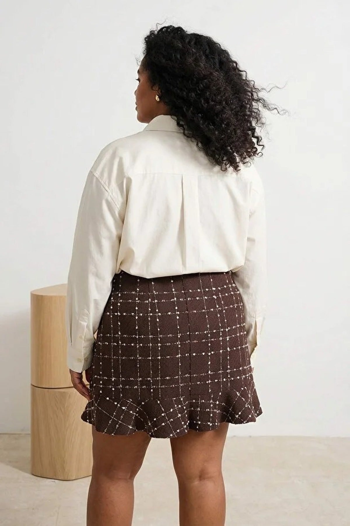 Tweed Checked Mini Woven Plus Size Skirt