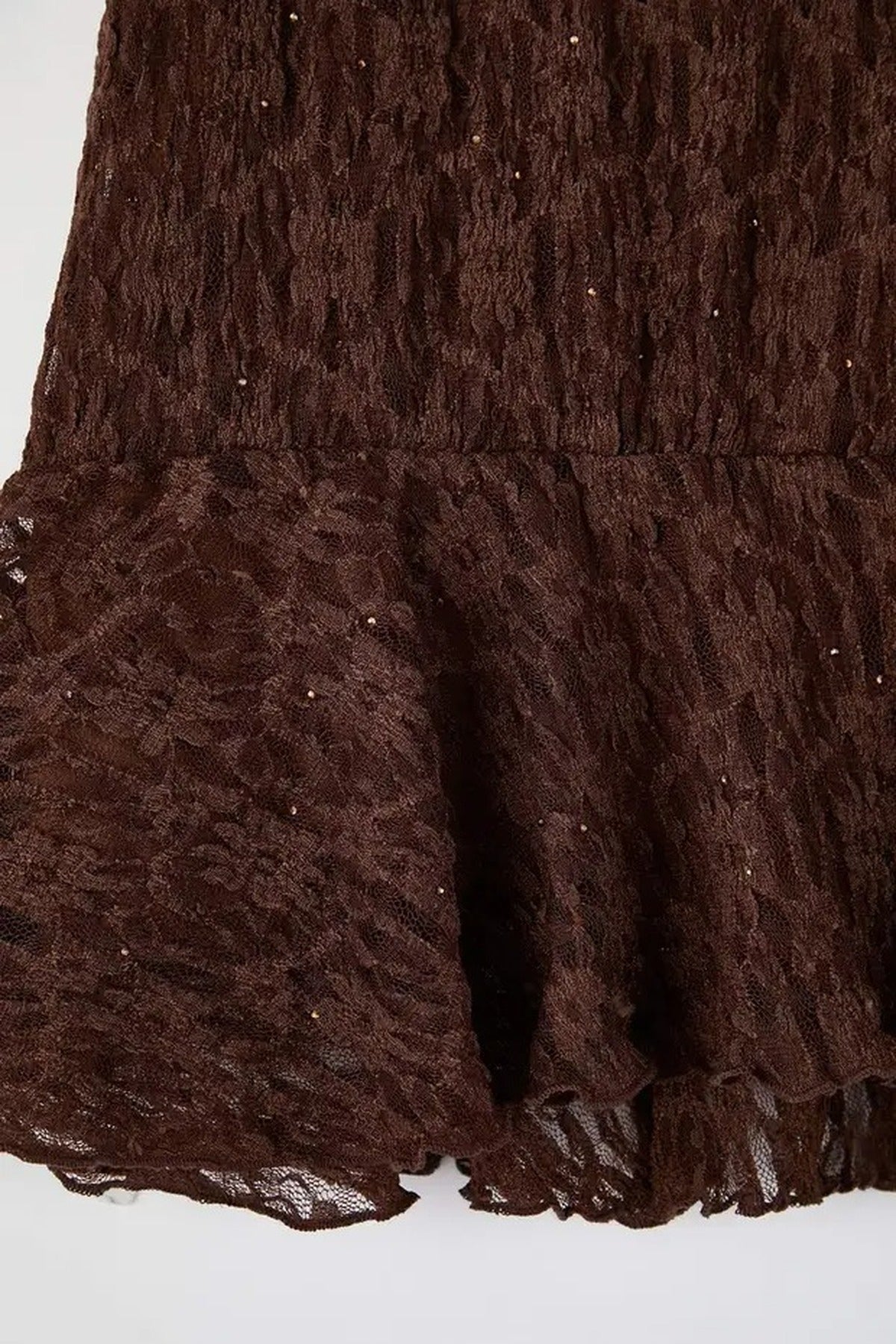 Plus Size Skirt with Ruffled Hem and Knitted Lace