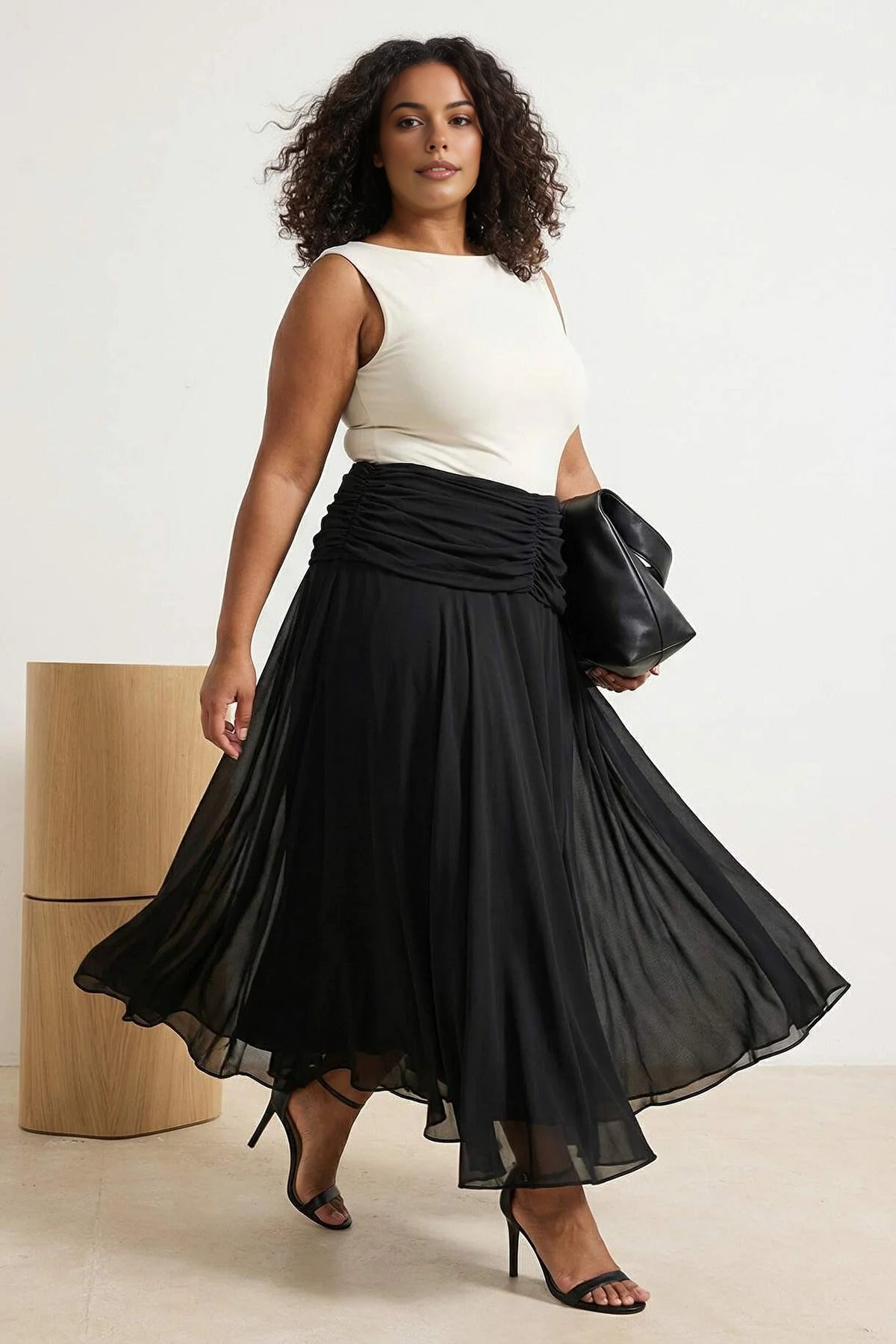 Draped Boho Chic Printed Tulle Stretch Knit Skirt
