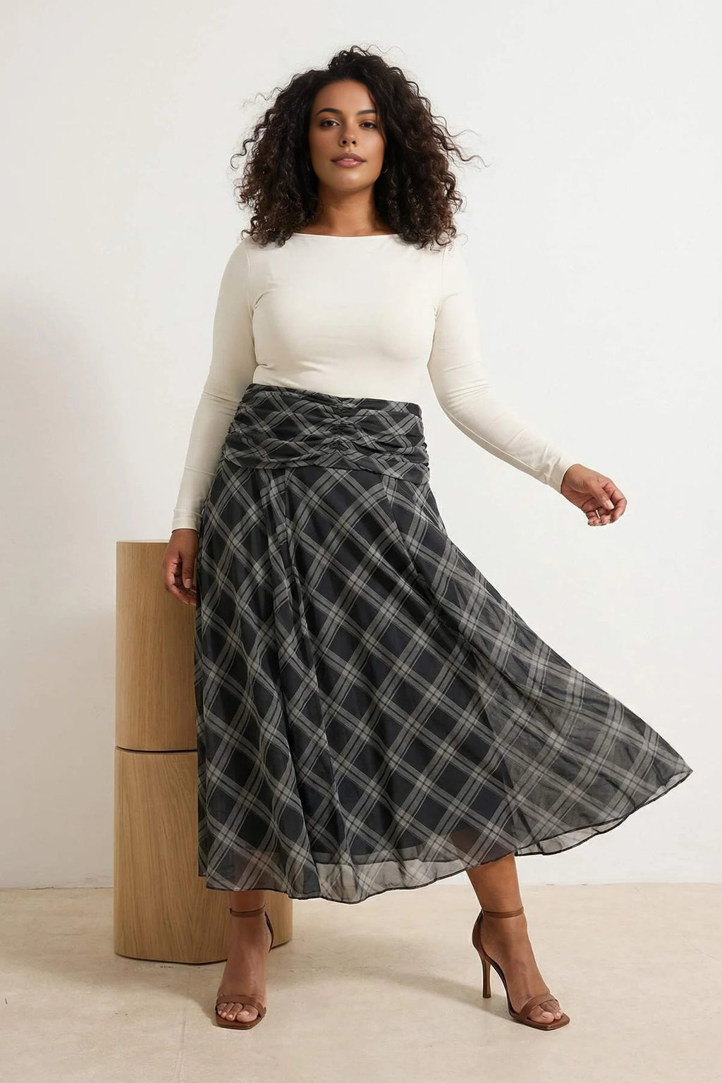 Draped Boho Chic Printed Tulle Stretch Knit Skirt