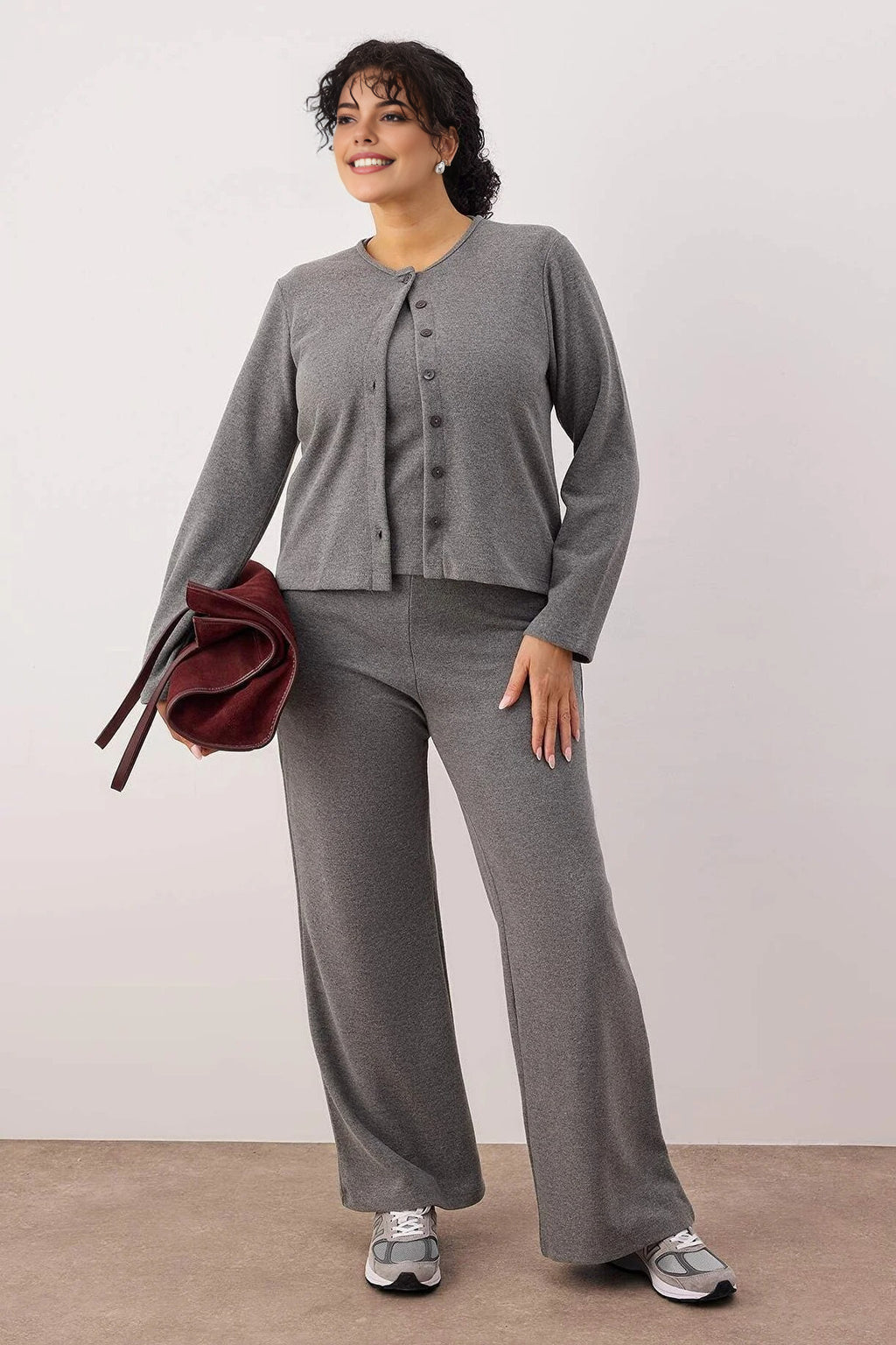 3-Piece Soft Touch Knit Plus Size Top and Bottom Set