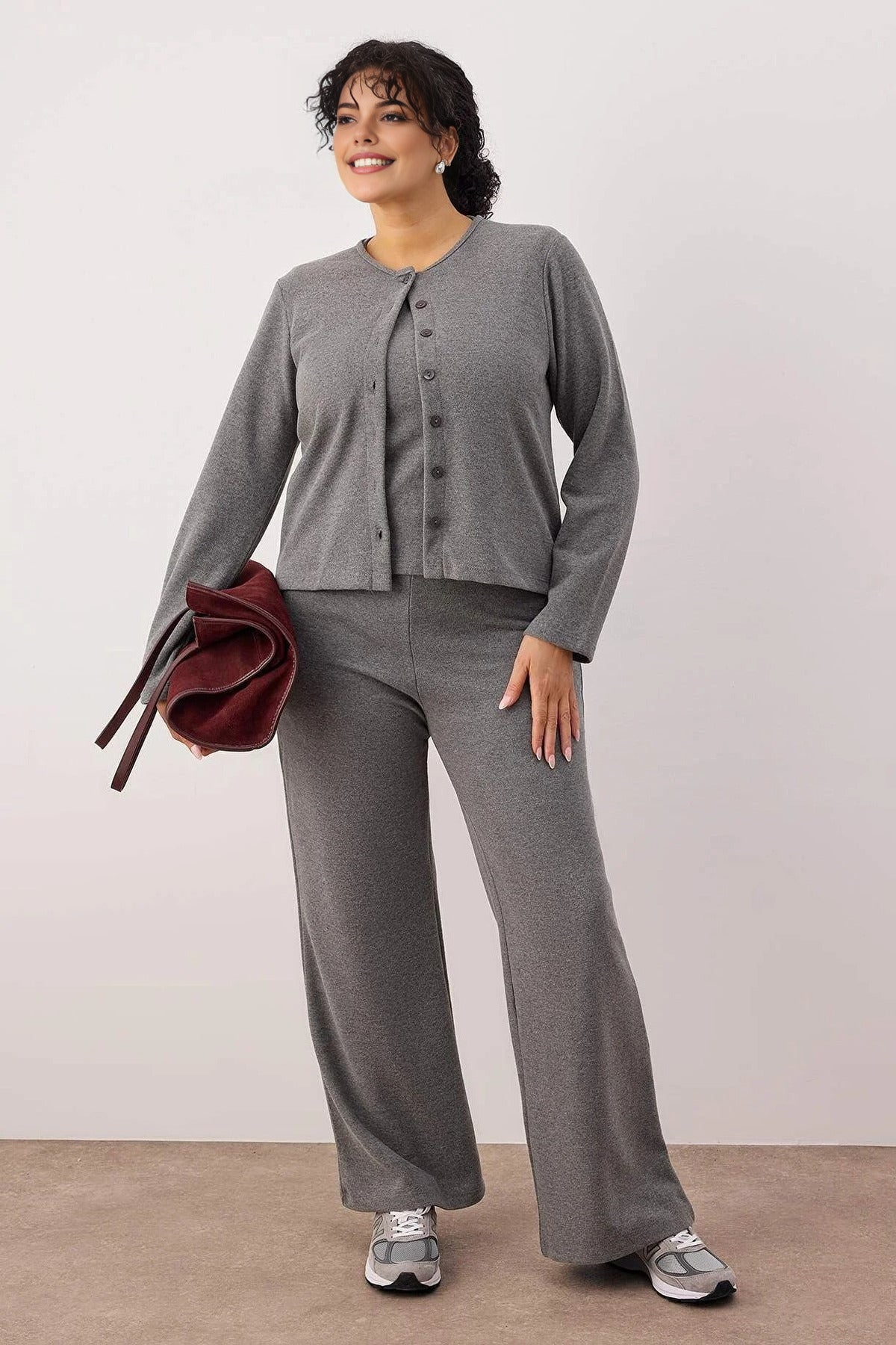 3-Piece Soft Touch Knit Plus Size Top and Bottom Set