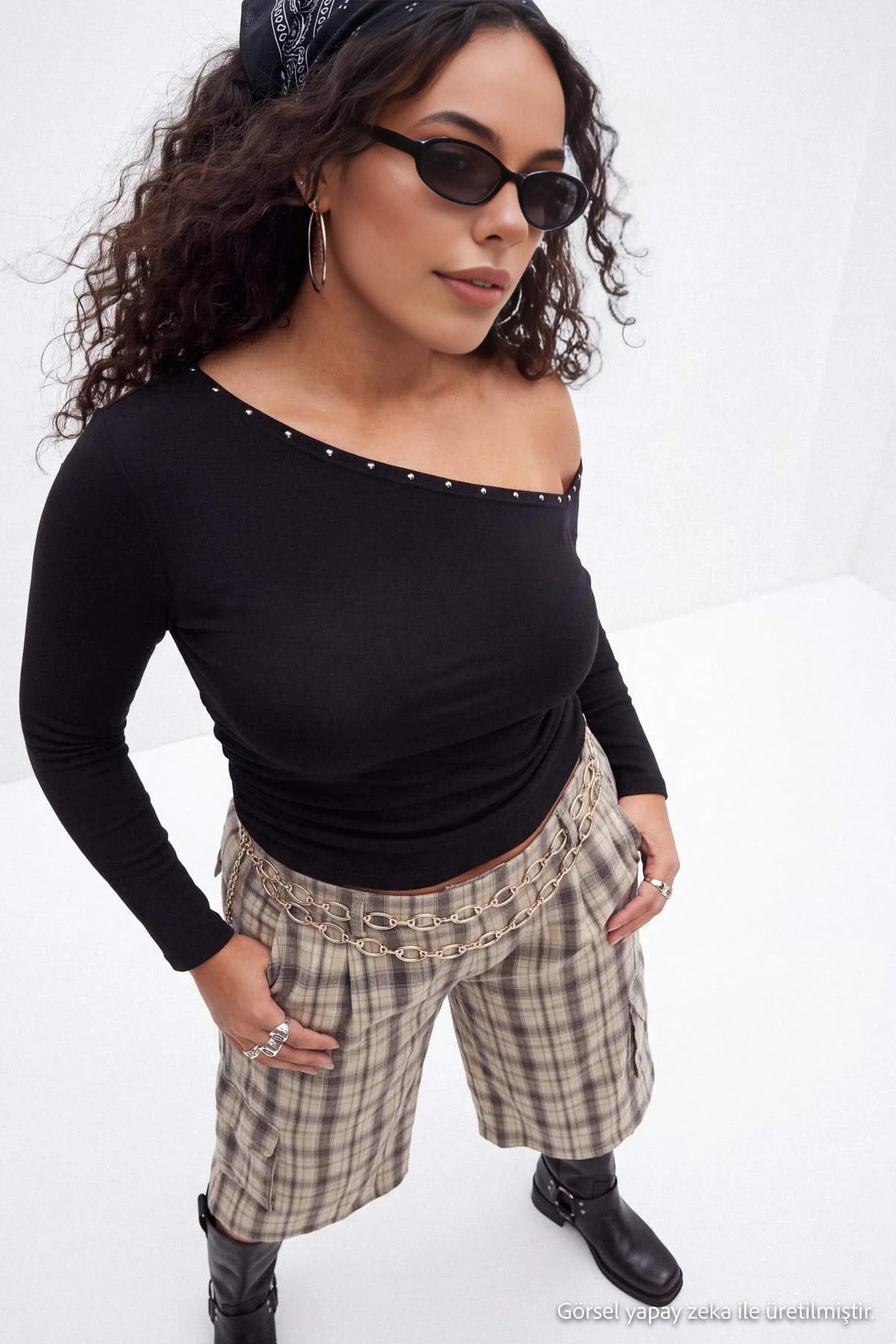 Asymmetric Neck Long Sleeve Fitted Blouse