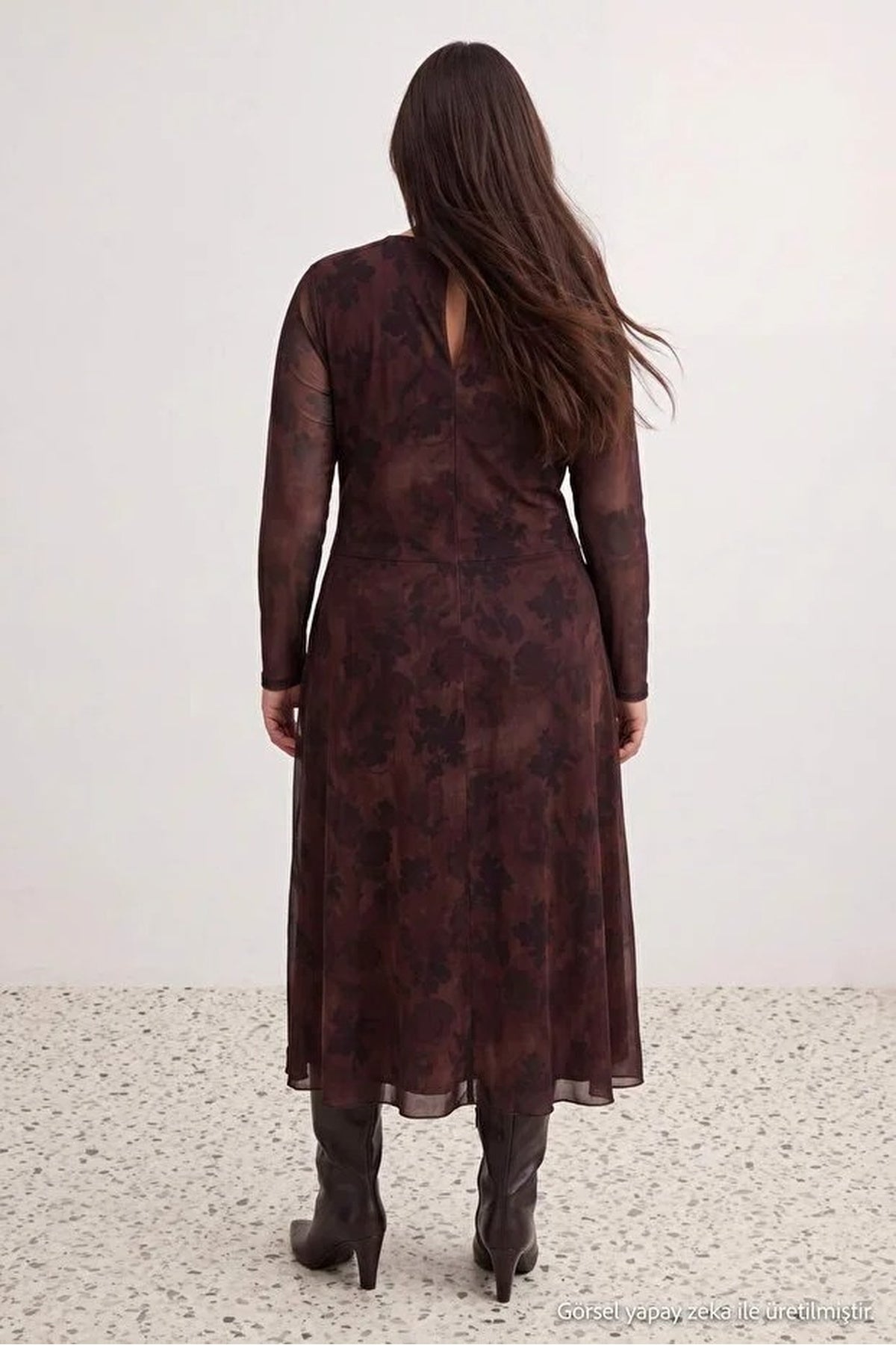 Round Neck Long Sleeve Ruched Maxi Dress