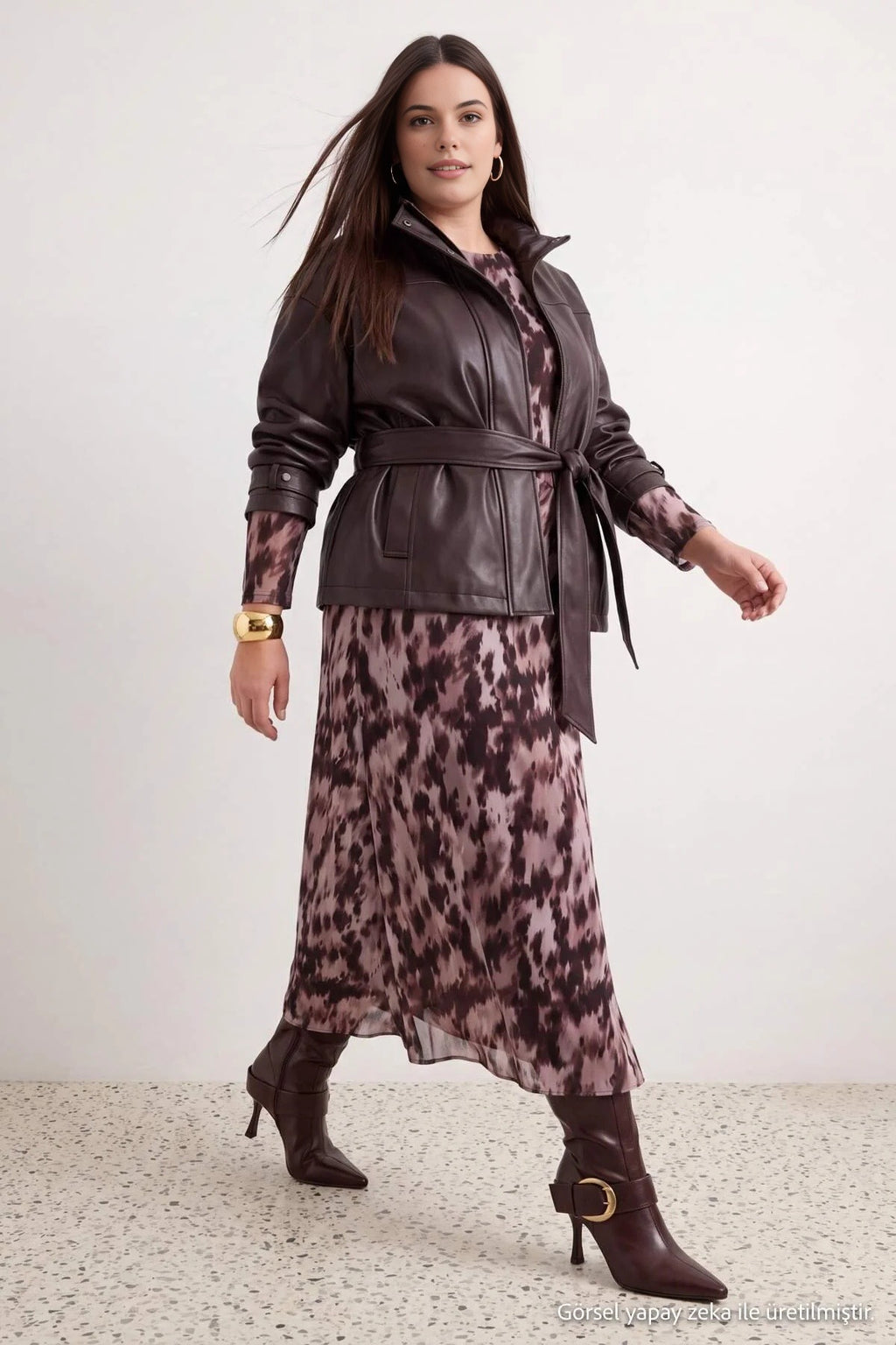 Round Neck Long Sleeve Ruched Maxi Dress