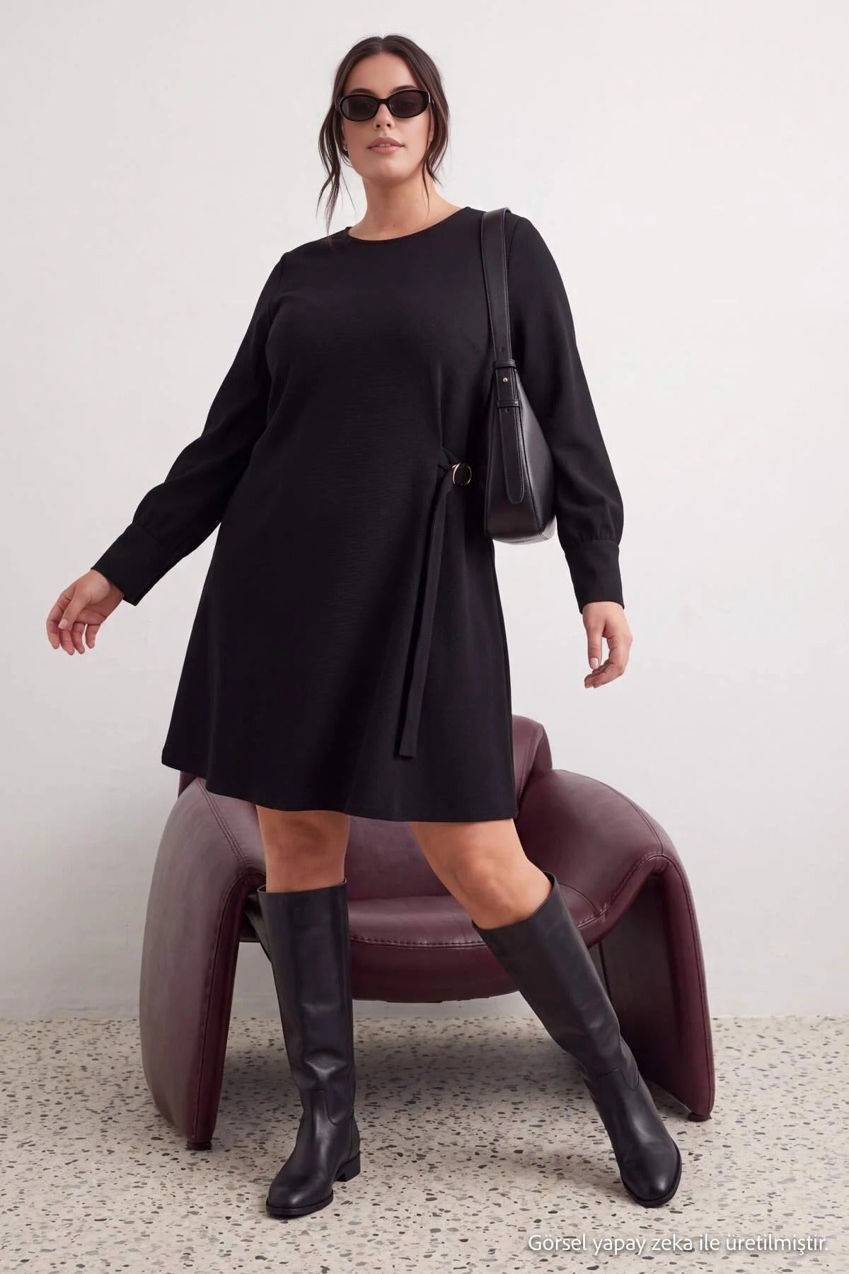 Long Sleeve Round Neck Mini Shift Dress