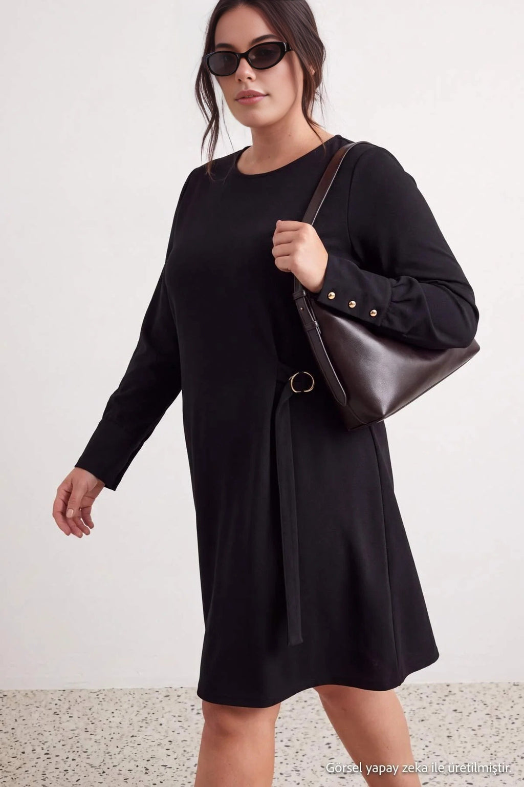 Long Sleeve Round Neck Mini Shift Dress
