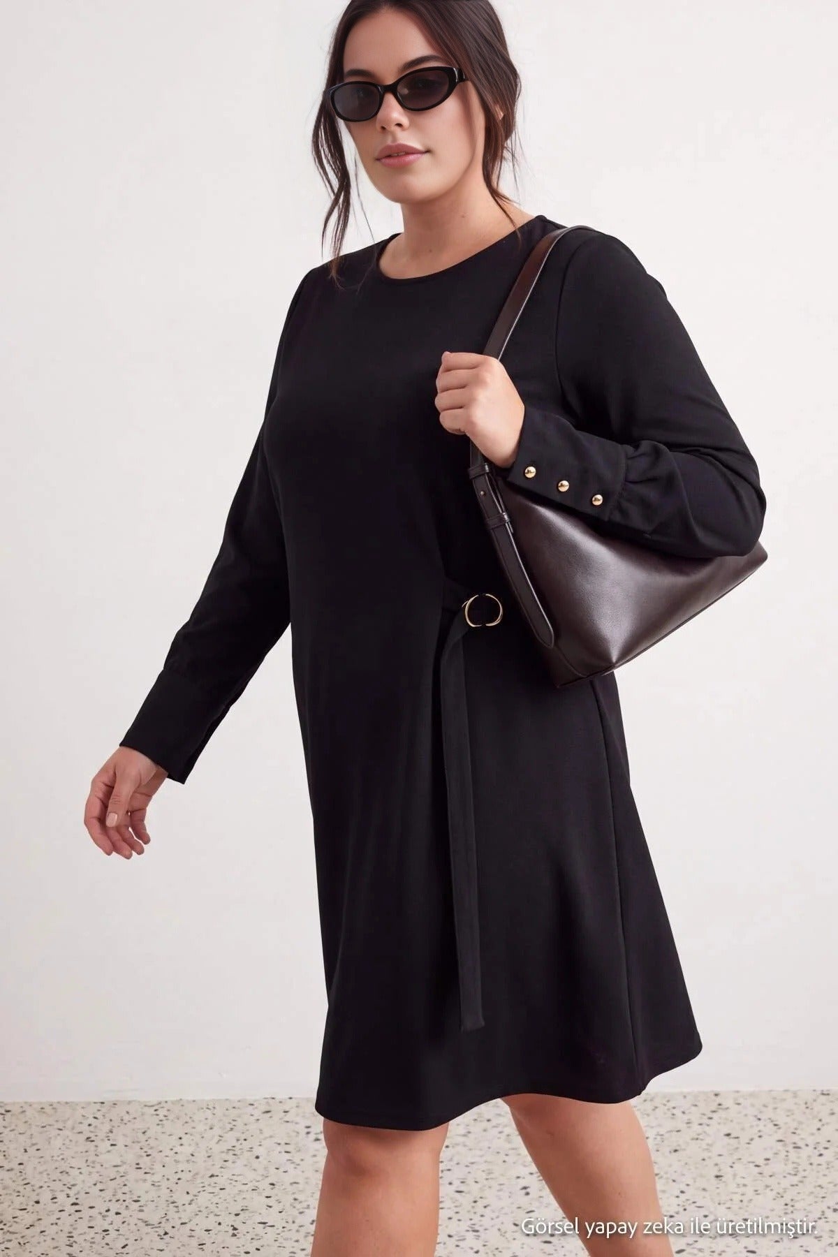 Long Sleeve Round Neck Mini Shift Dress