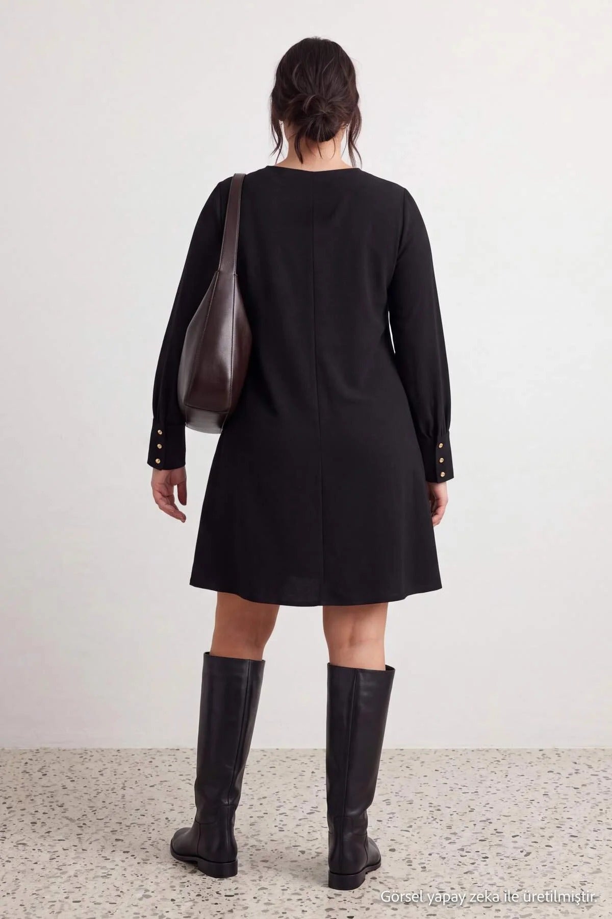 Long Sleeve Round Neck Mini Shift Dress