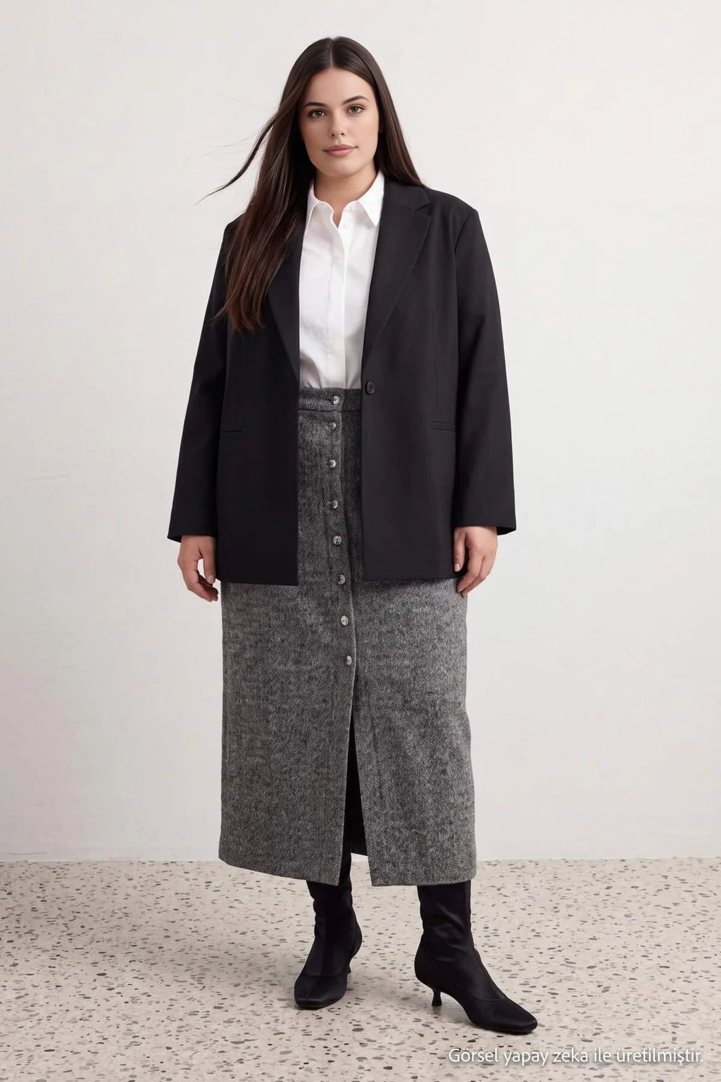 Button Front Pocket Detail Midi Skirt
