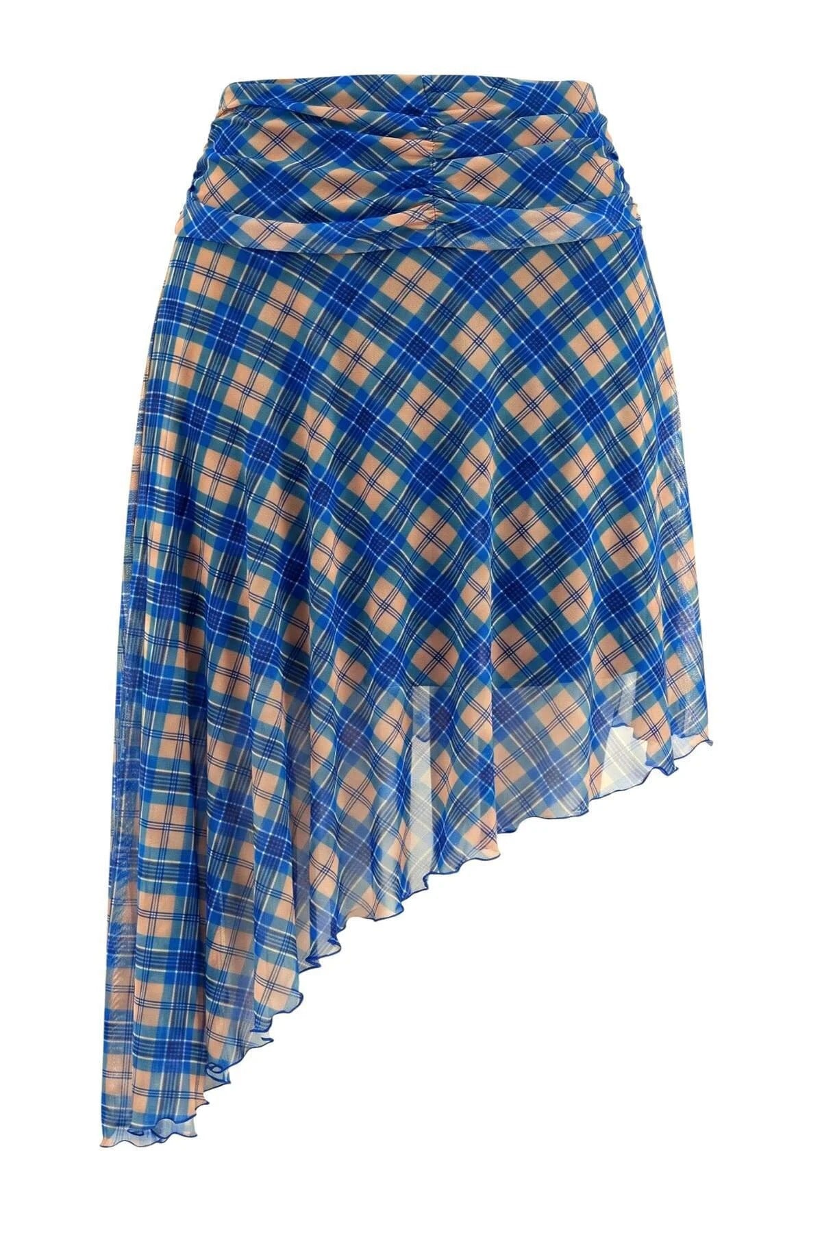 High Waist Asymmetric Mesh Maxi Skirt