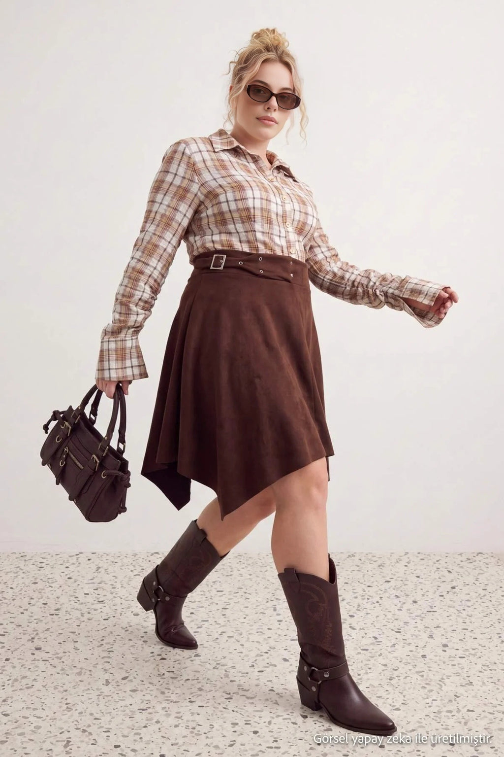 Eyelet Detail Mini Asymmetric Skirt