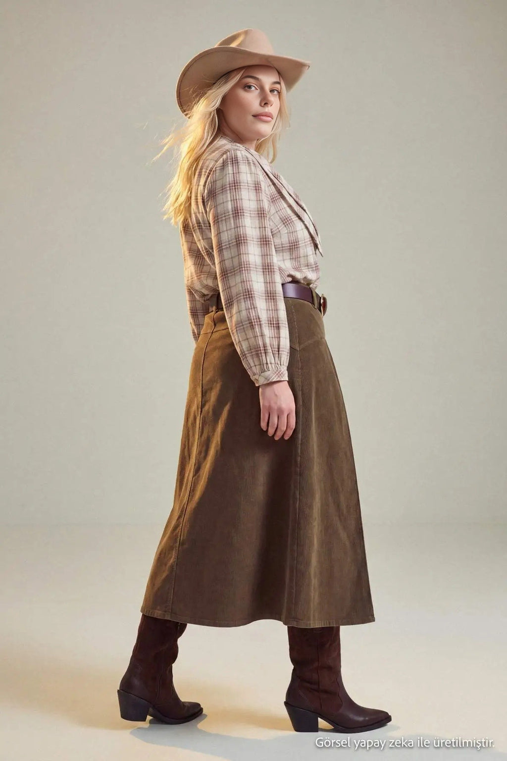 High Waisted Pleated Midi A-Line Skirt