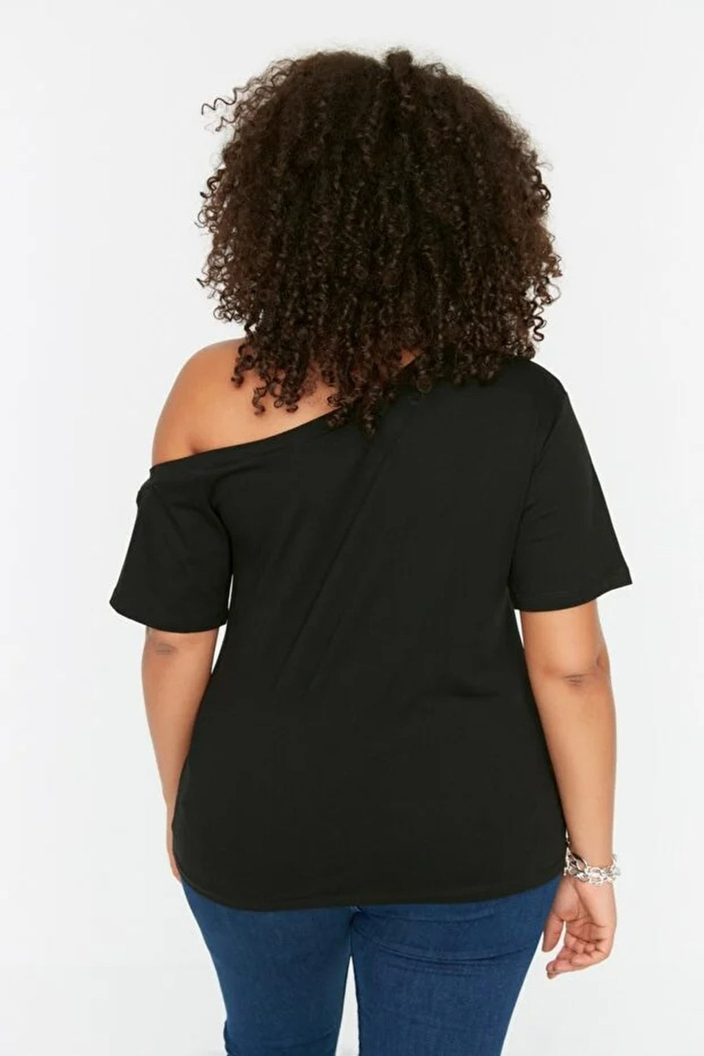 Off-Shoulder Detail 100% Cotton Knitted Blouse