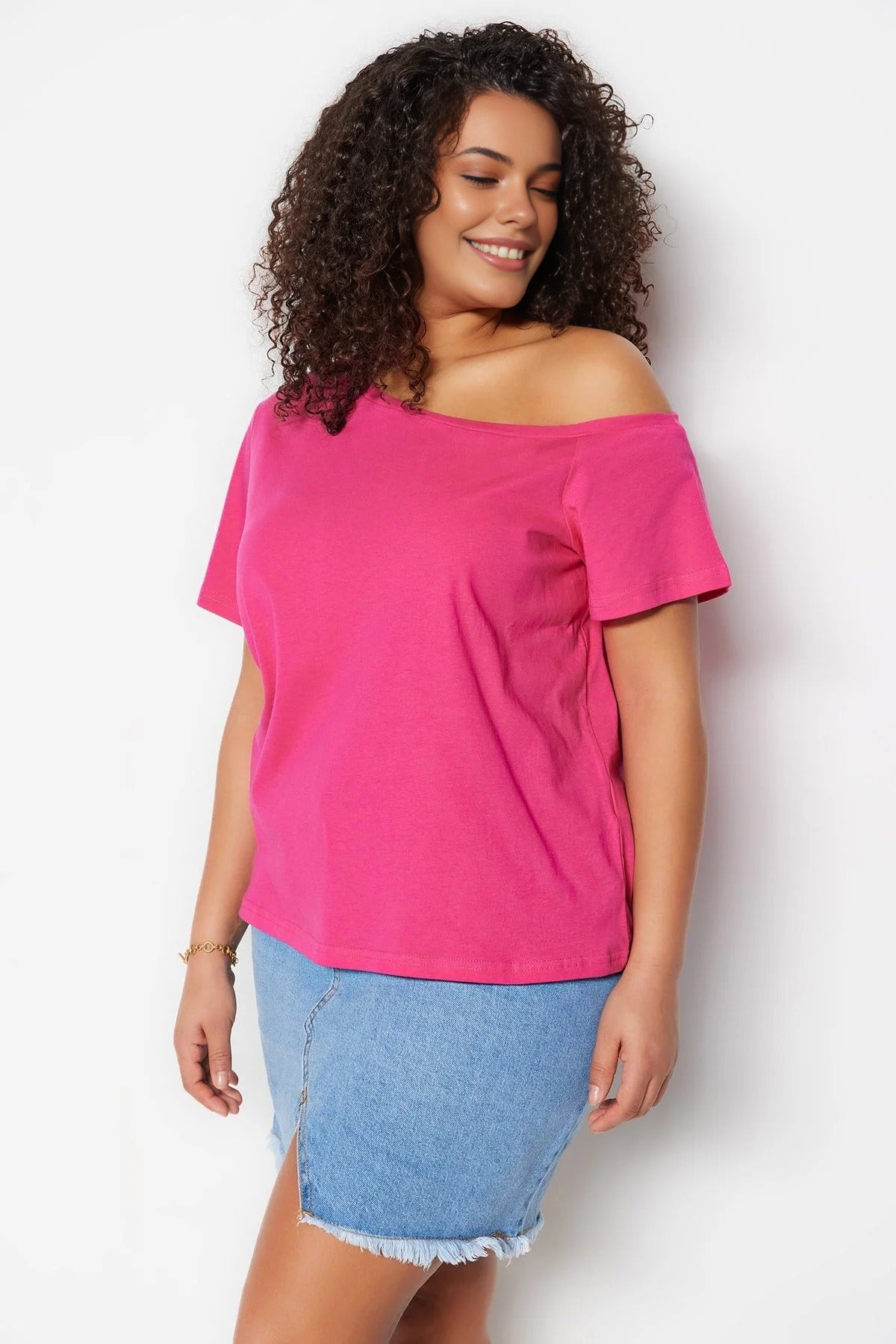 Off-Shoulder Detail 100% Cotton Knitted Blouse