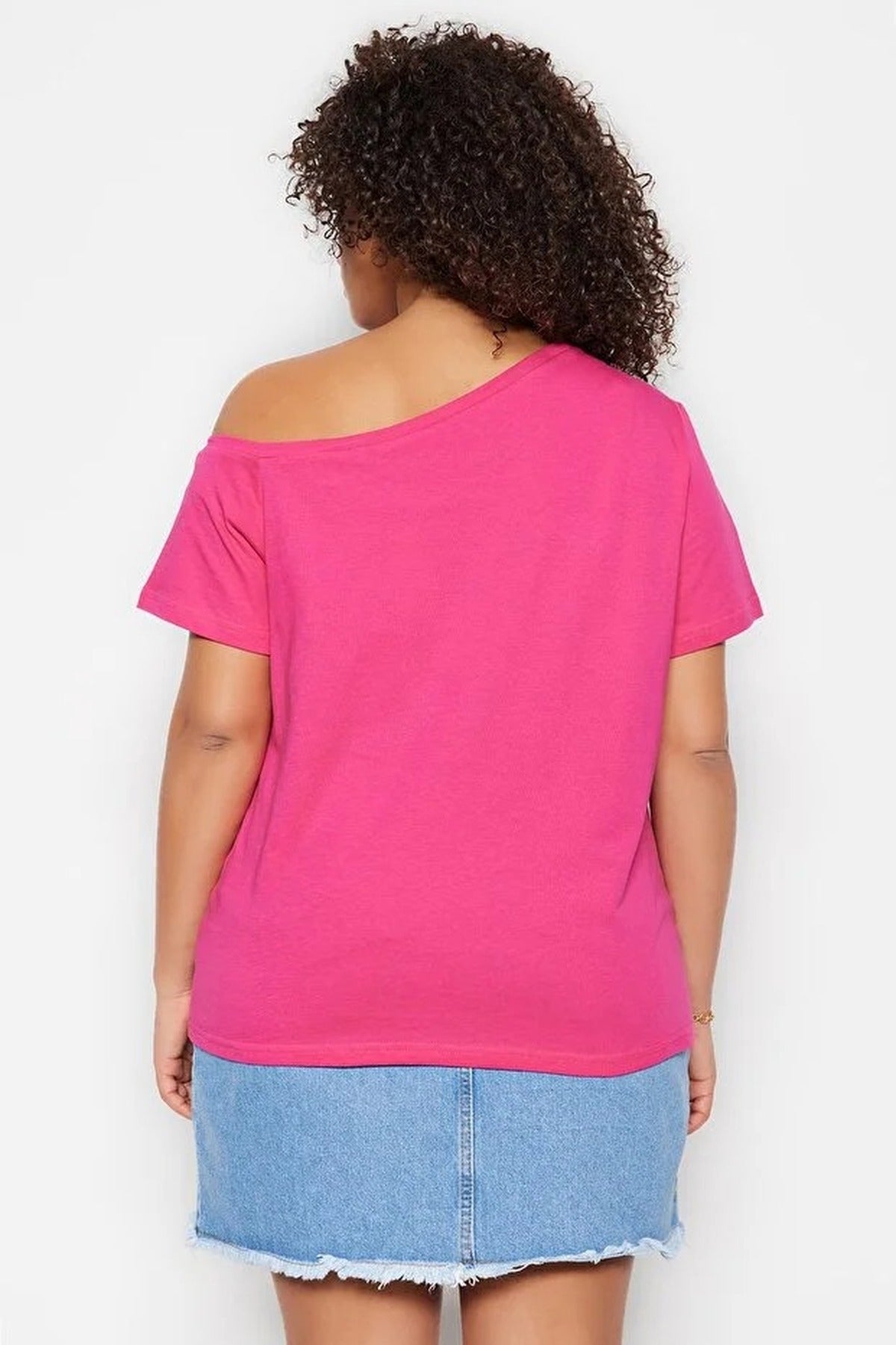 Off-Shoulder Detail 100% Cotton Knitted Blouse