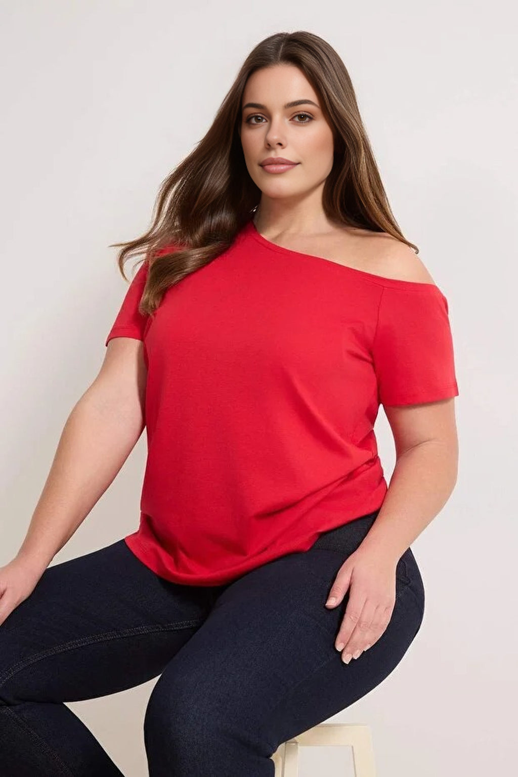 Off-Shoulder Detail 100% Cotton Knitted Blouse