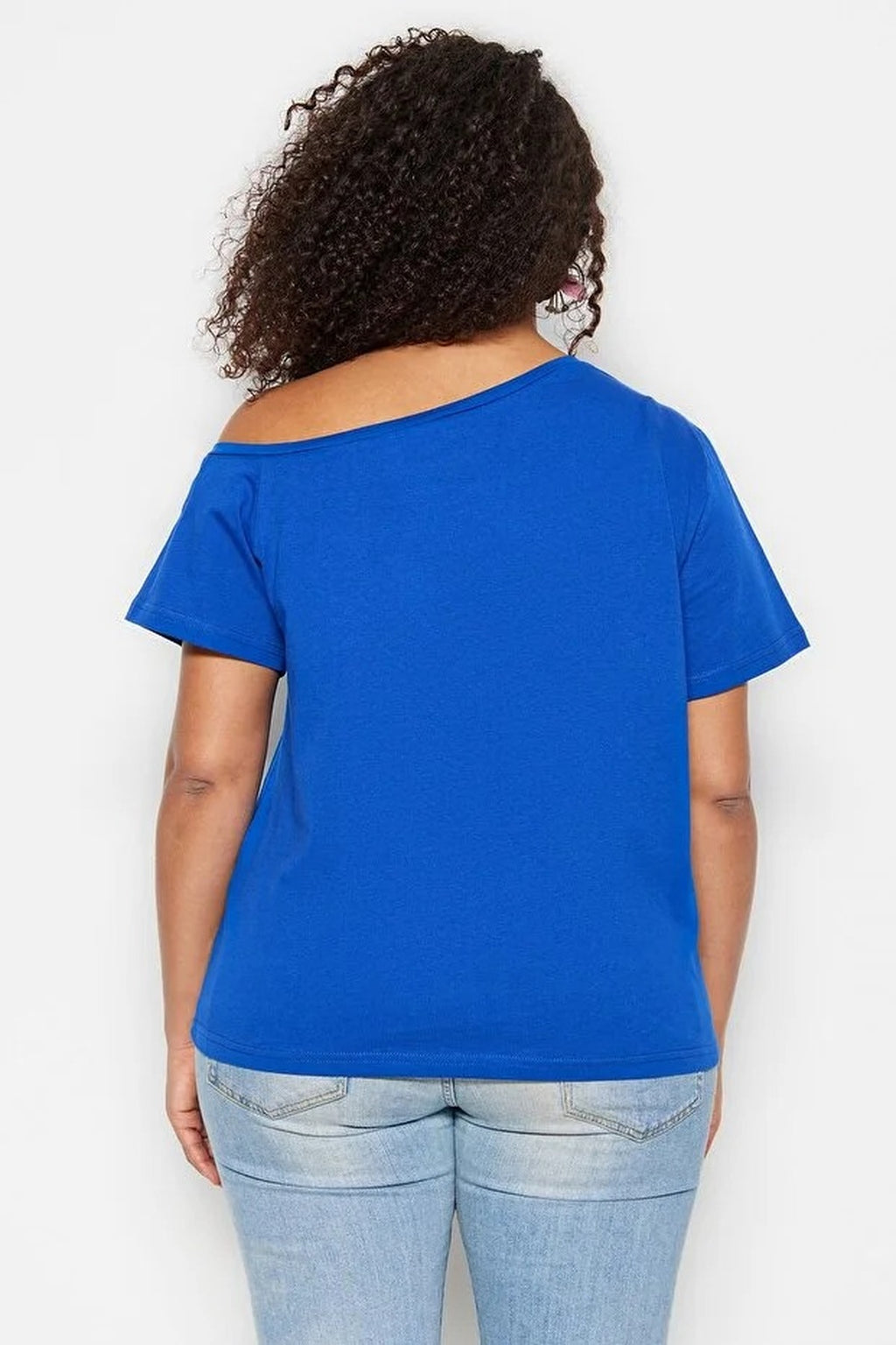 Off-Shoulder Detail 100% Cotton Knitted Blouse