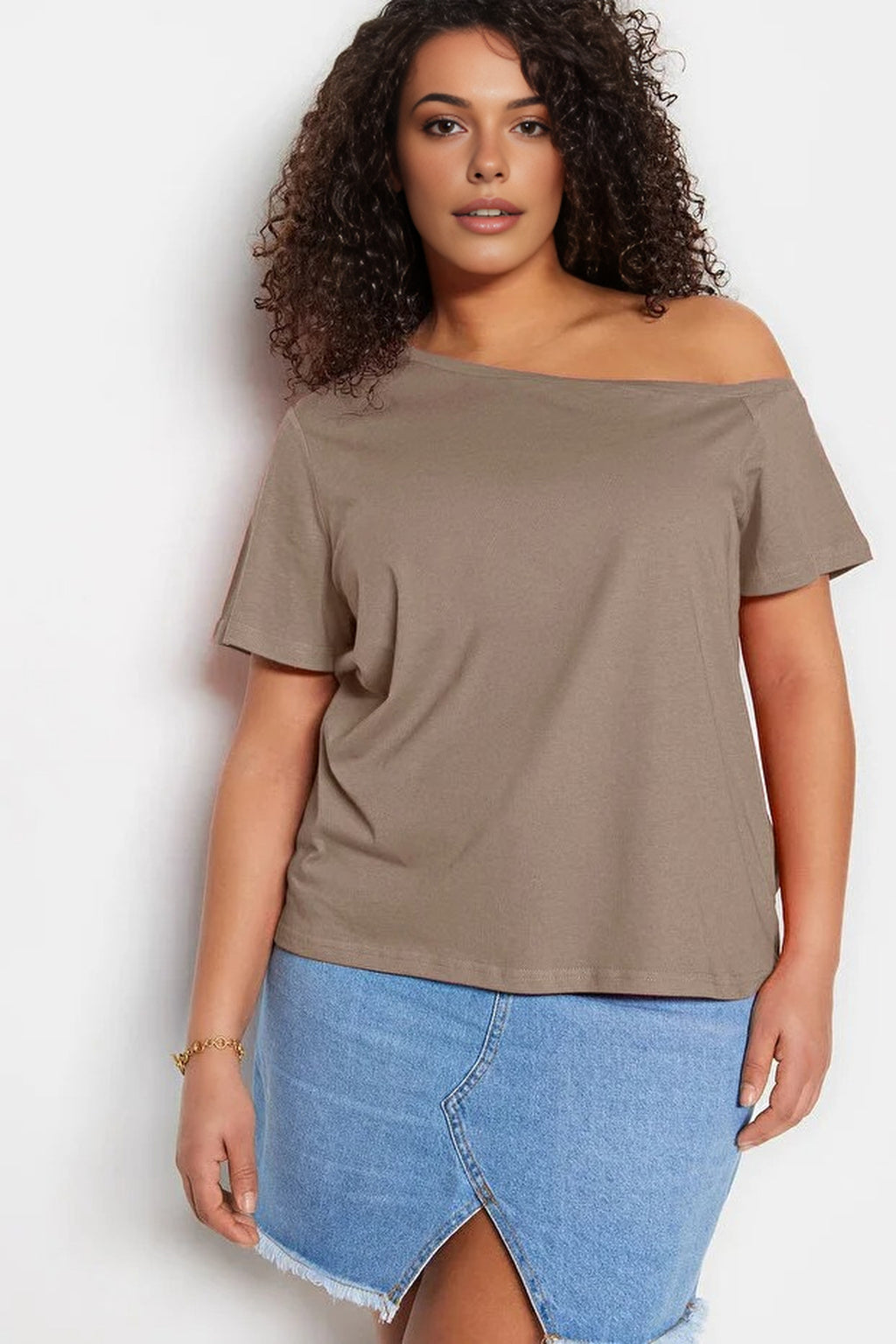Off-Shoulder Detail 100% Cotton Knitted Blouse