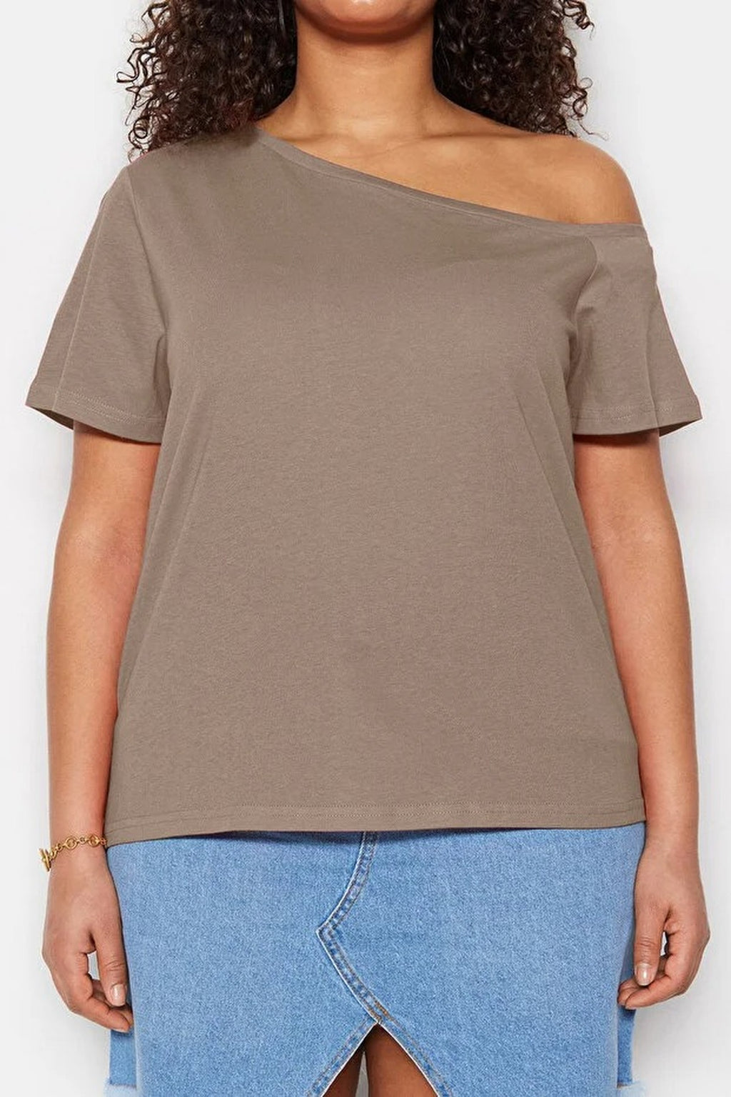 Off-Shoulder Detail 100% Cotton Knitted Blouse
