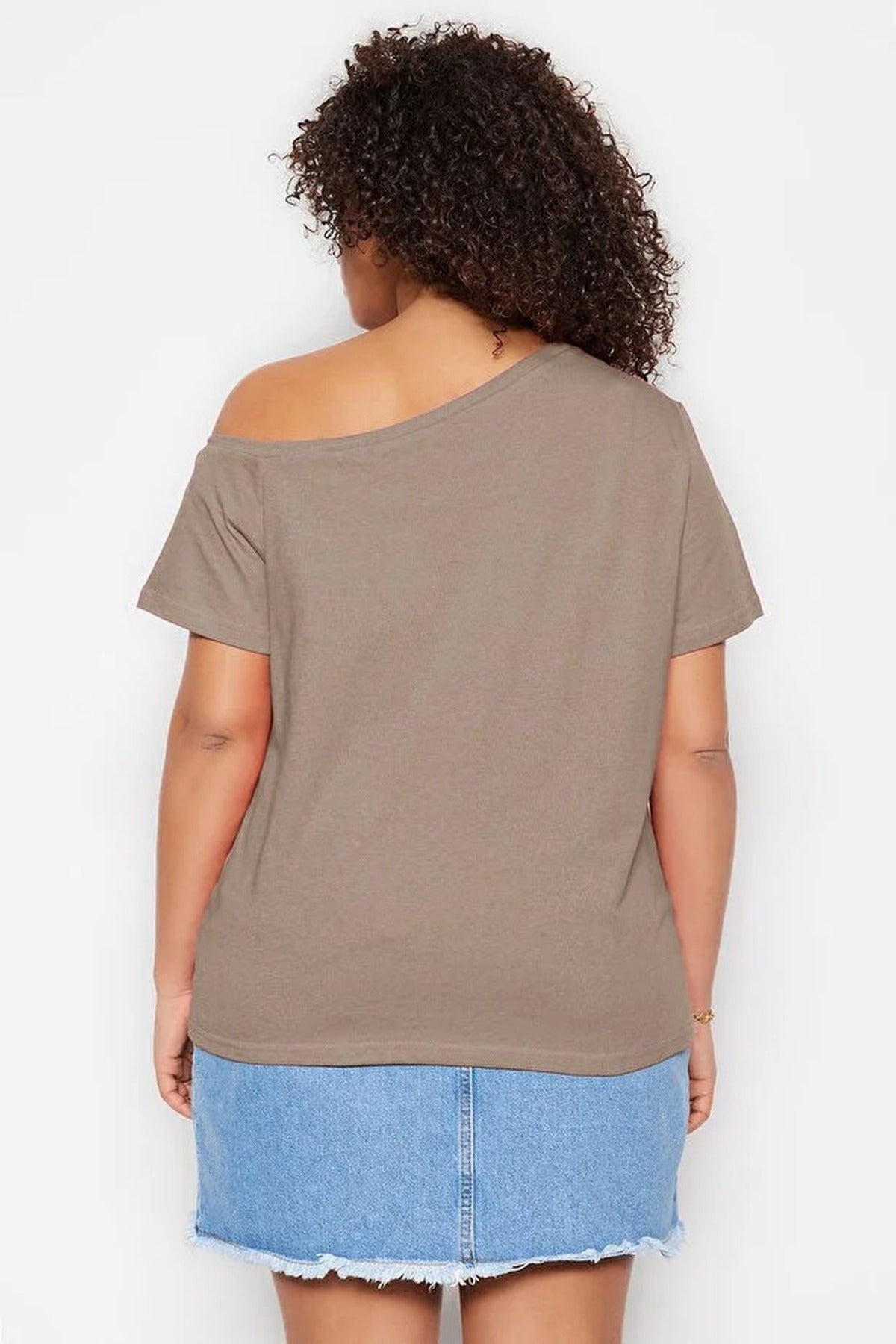 Off-Shoulder Detail 100% Cotton Knitted Blouse