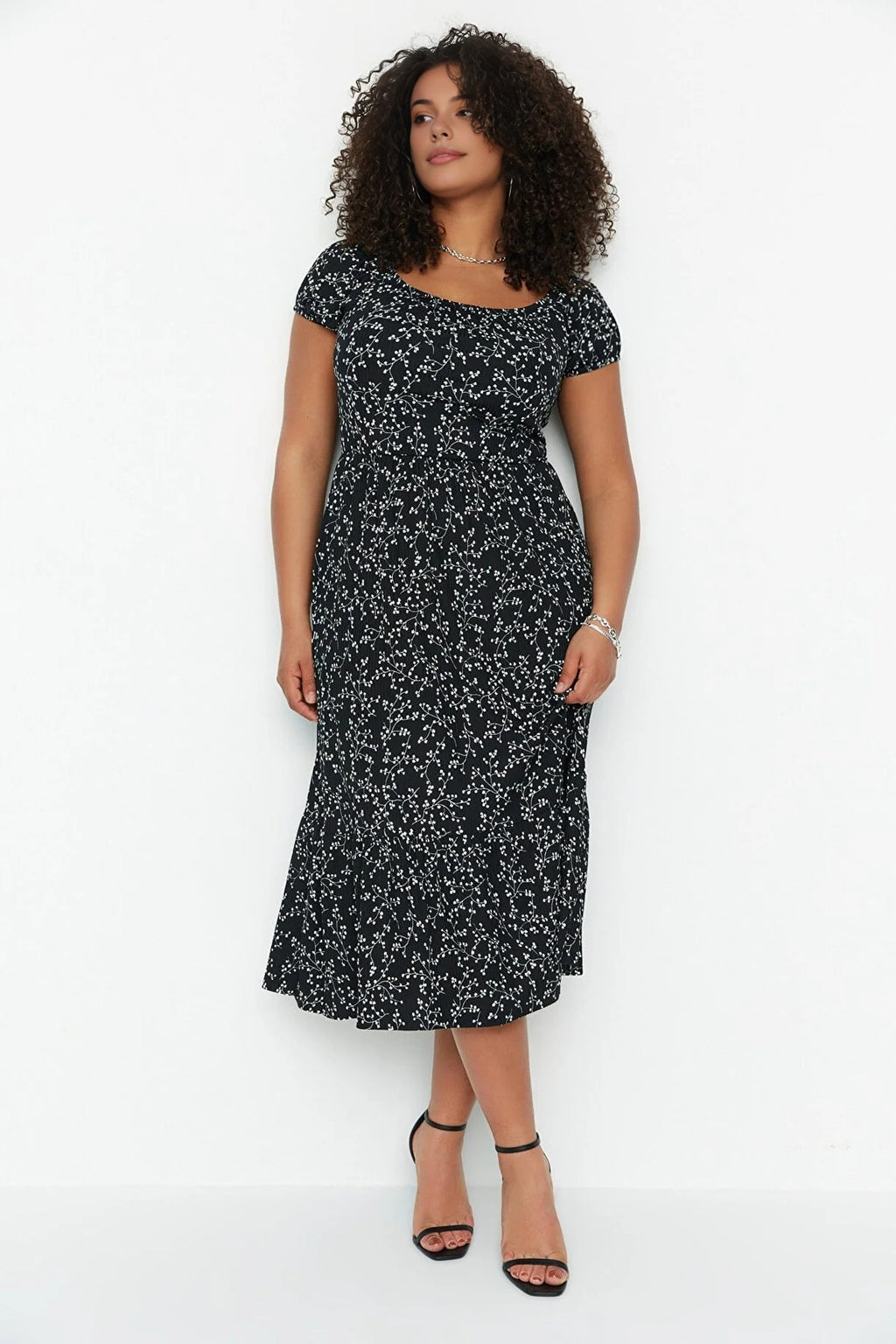 Floral Pattern A-line Maxi Knitted Plus Size Dress