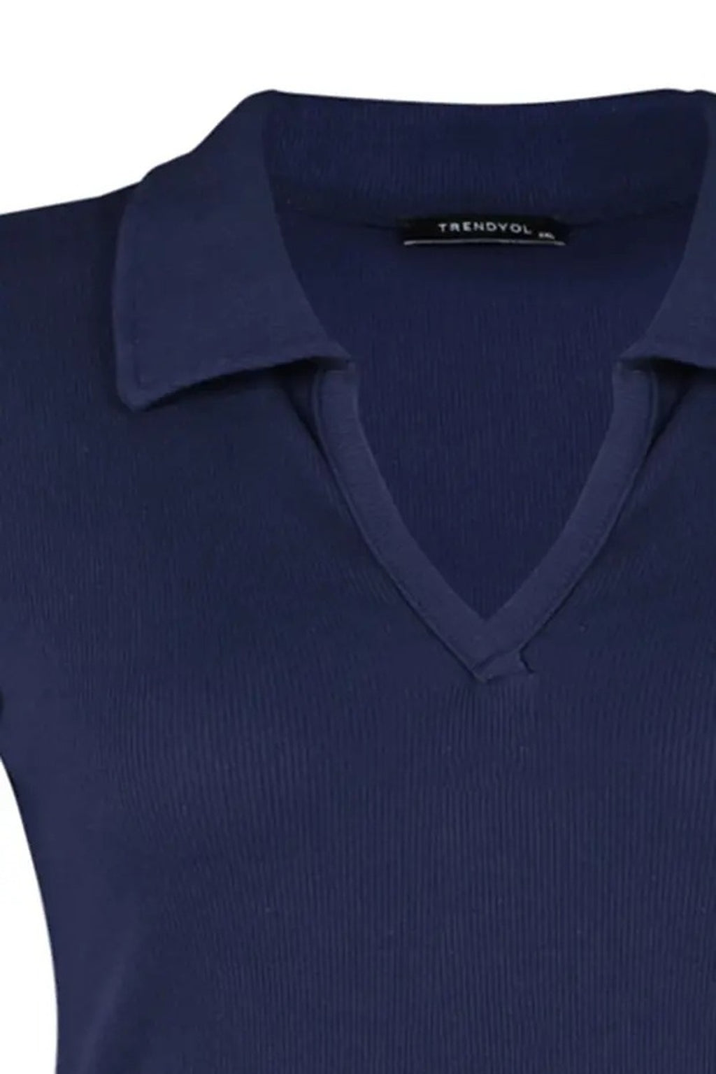 Polo Collar Body-Fitting Ribbed Knit Blouse