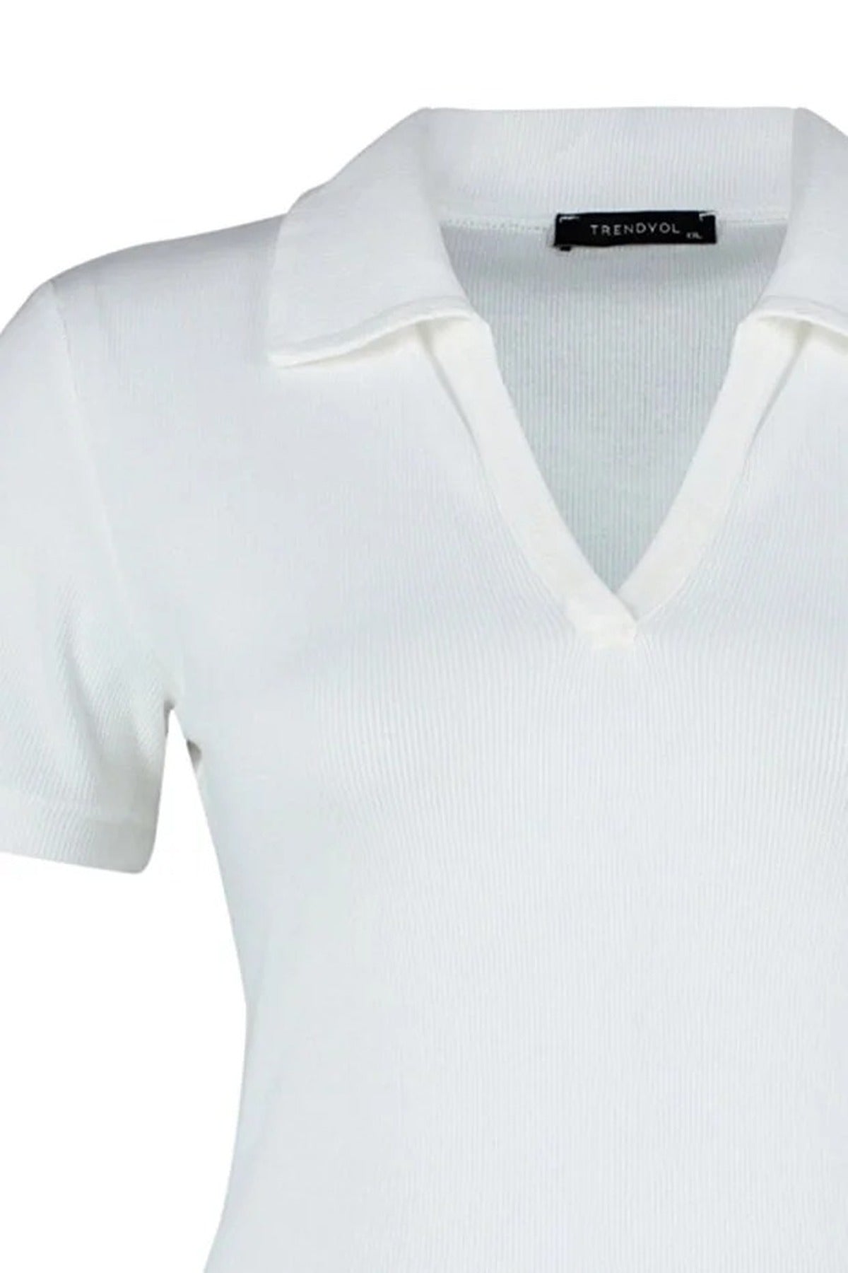 Polo Collar Body-Fitting Ribbed Knit Blouse