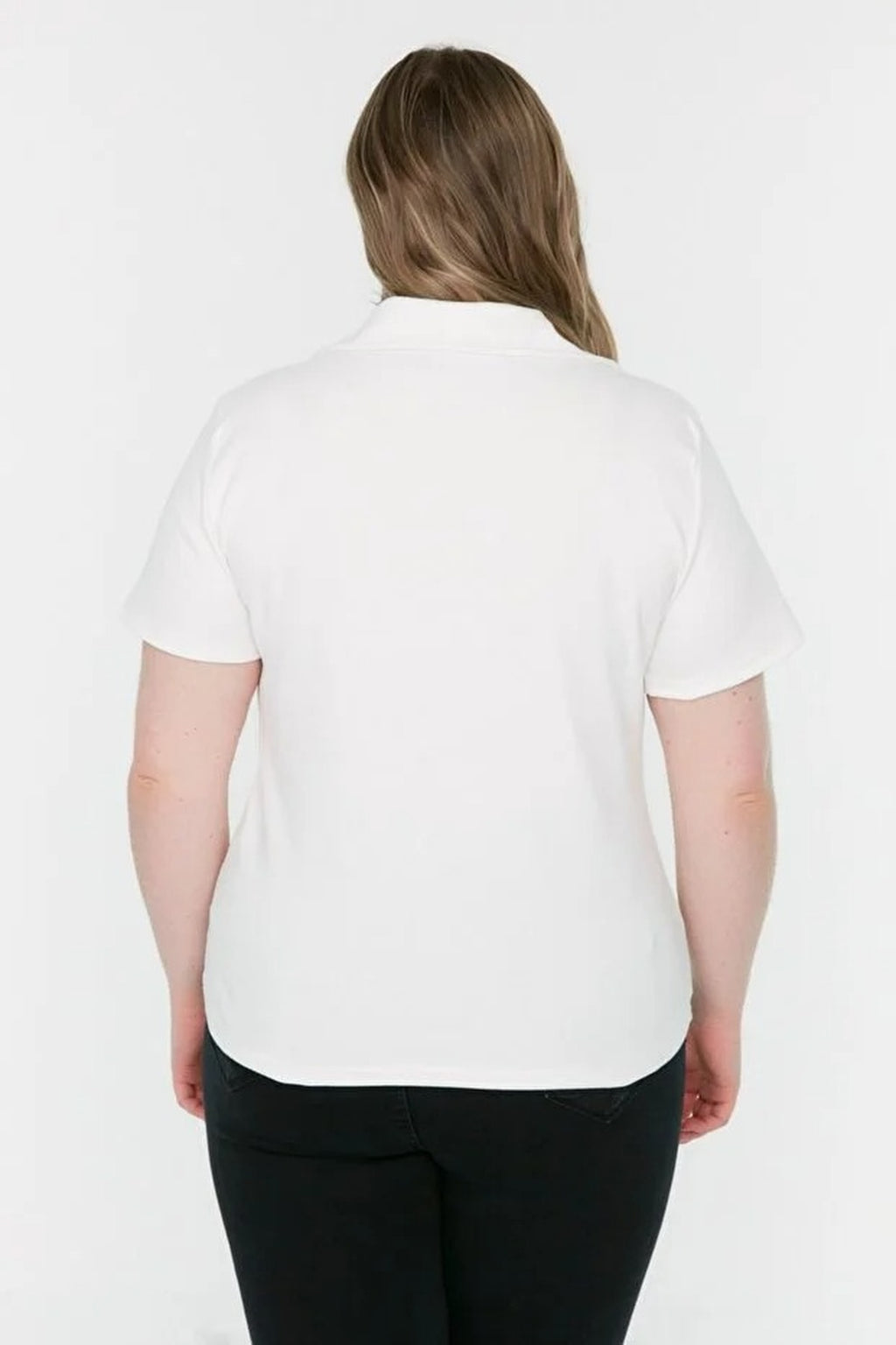 Polo Collar Body-Fitting Ribbed Knit Blouse