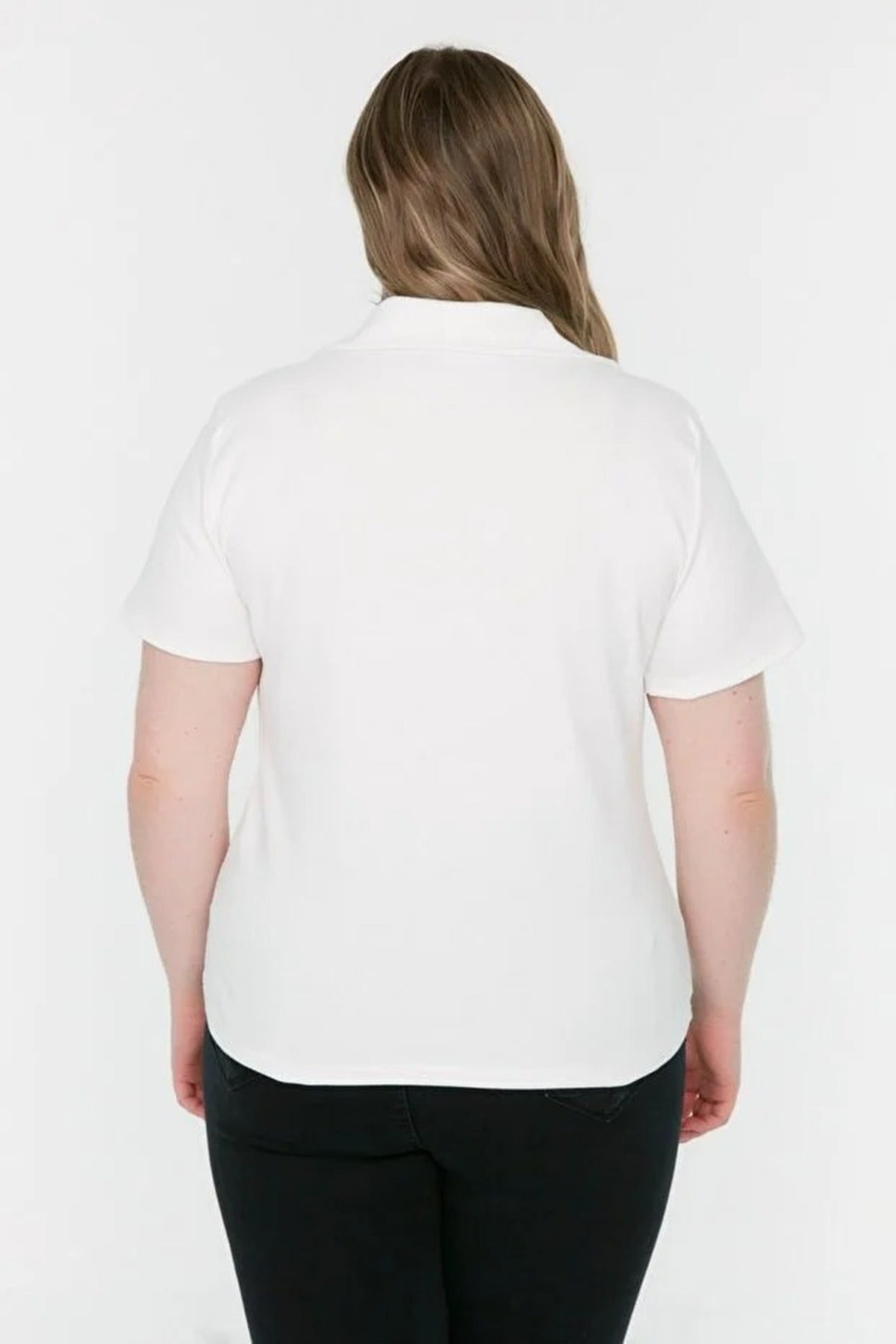 Polo Collar Body-Fitting Ribbed Knit Blouse