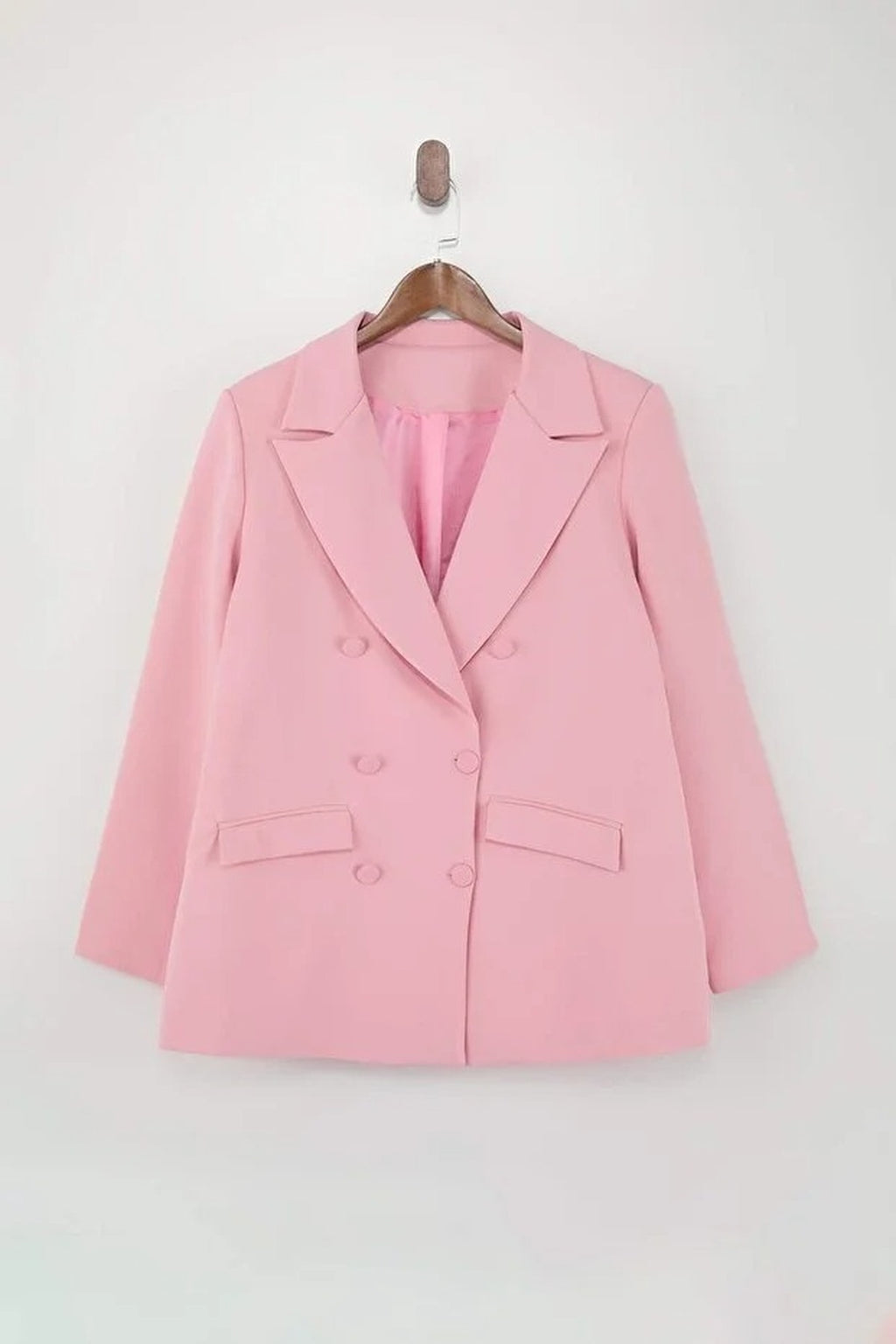 Double Closure Woven Blazer Plus Size Jacket