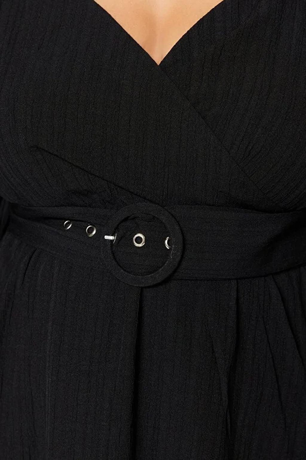 Belted Woven Wrap Collar Dress