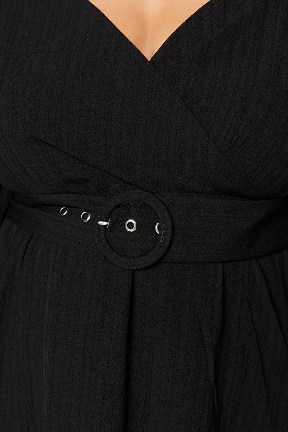 Belted Woven Wrap Collar Dress