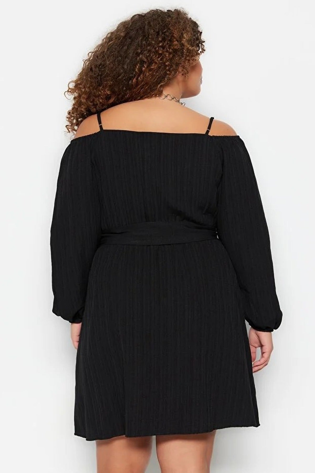 Belted Woven Wrap Collar Dress