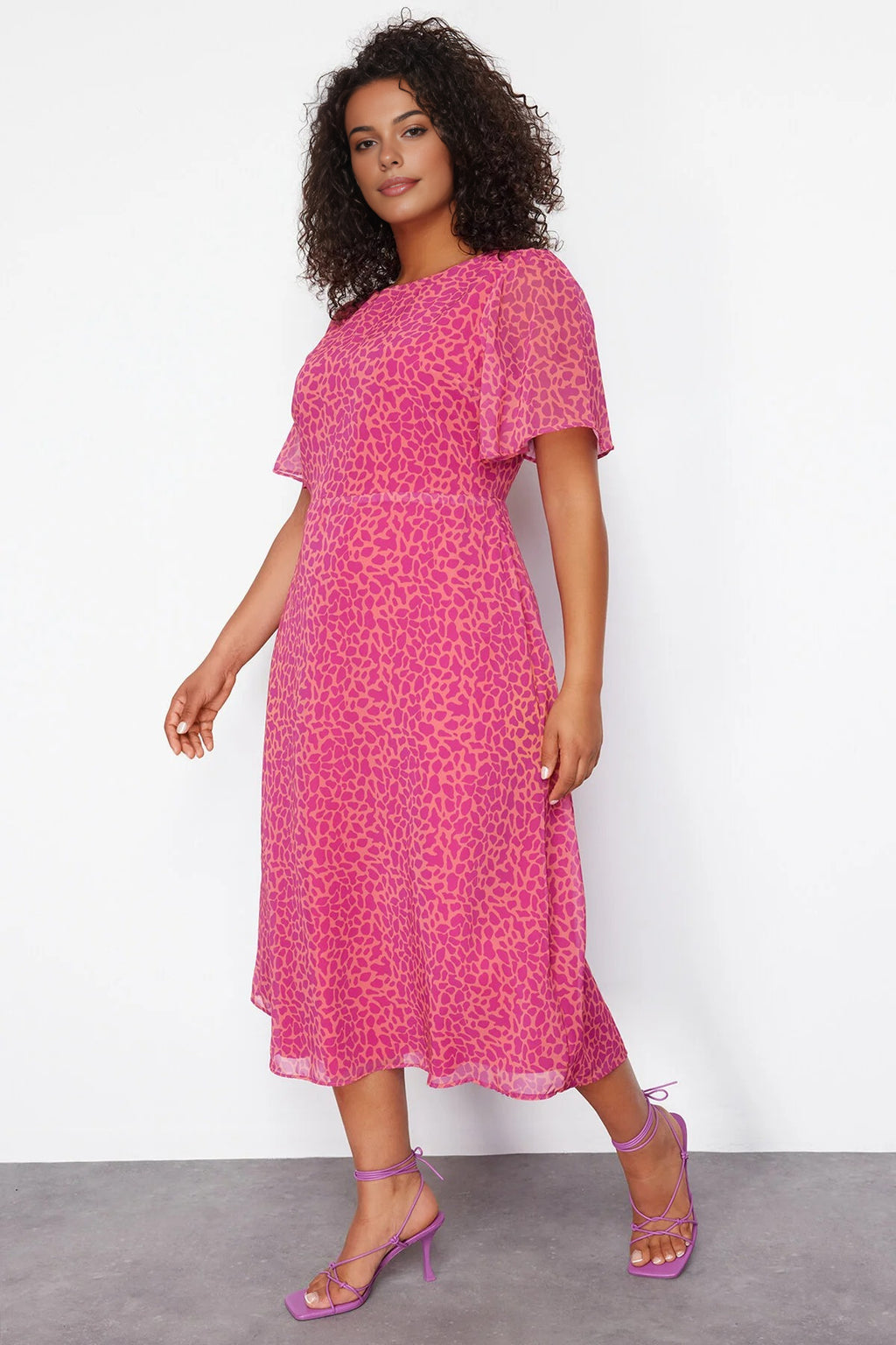 Animal Print A-line Midi Woven Dress