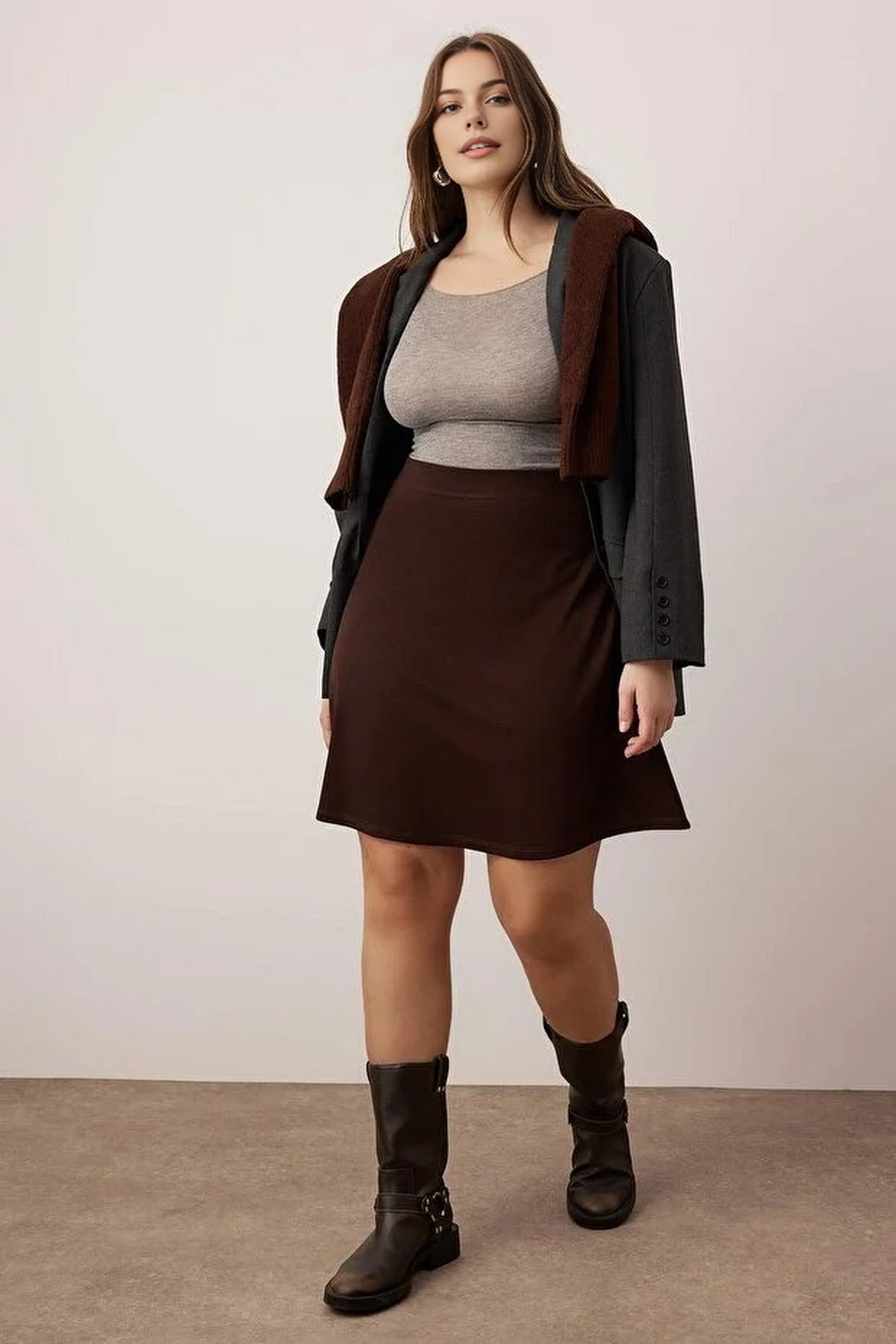 Elastic Waist Mini Knitted Plus Size Skirt