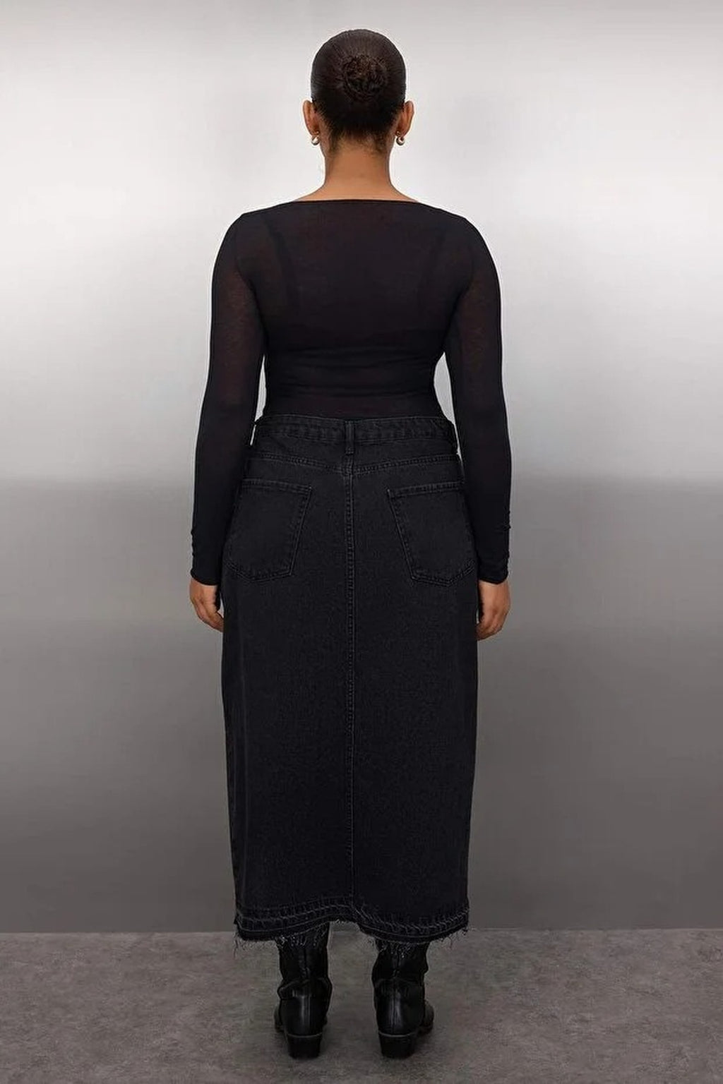 Front Slit Midi Length 100% Cotton Non-Stretch Plus Size Denim Skirt