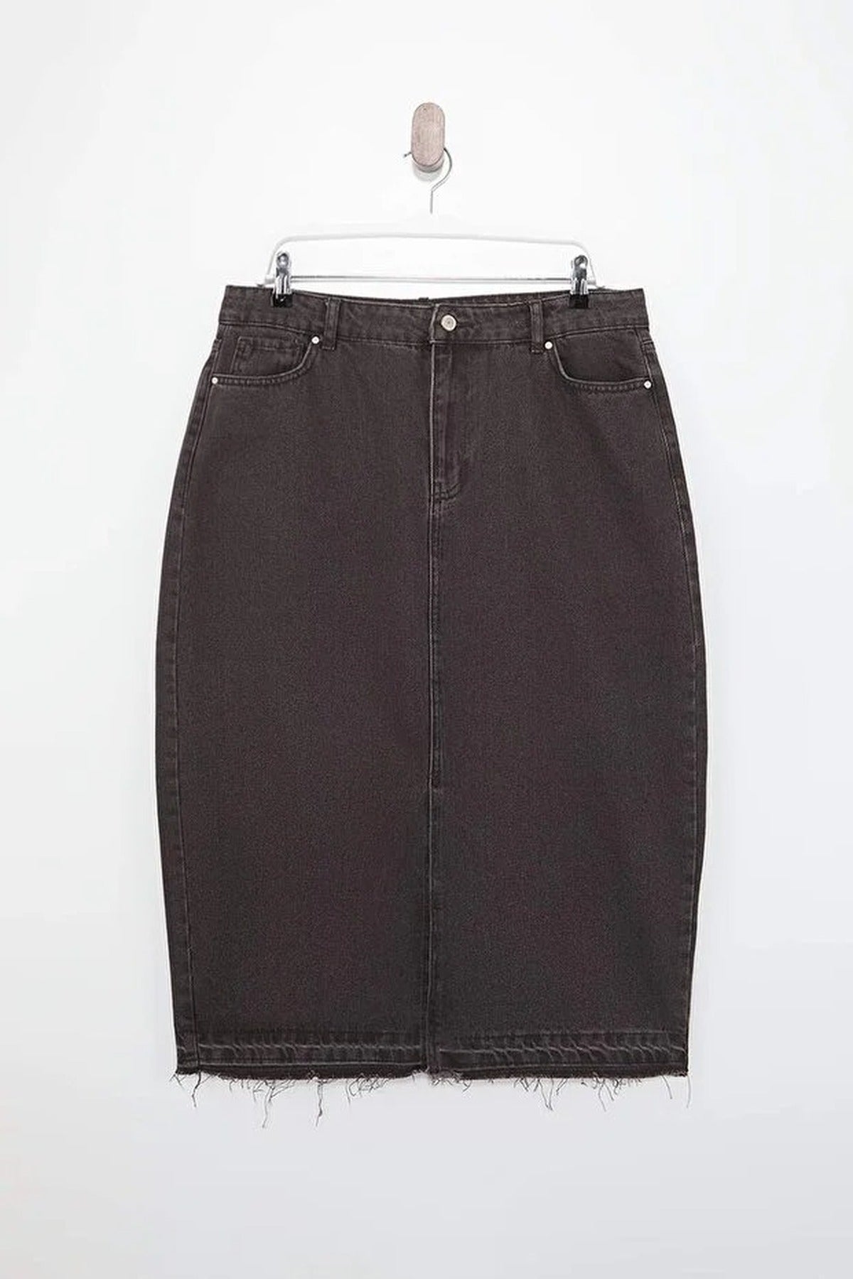Front Slit Midi Length 100% Cotton Non-Stretch Plus Size Denim Skirt
