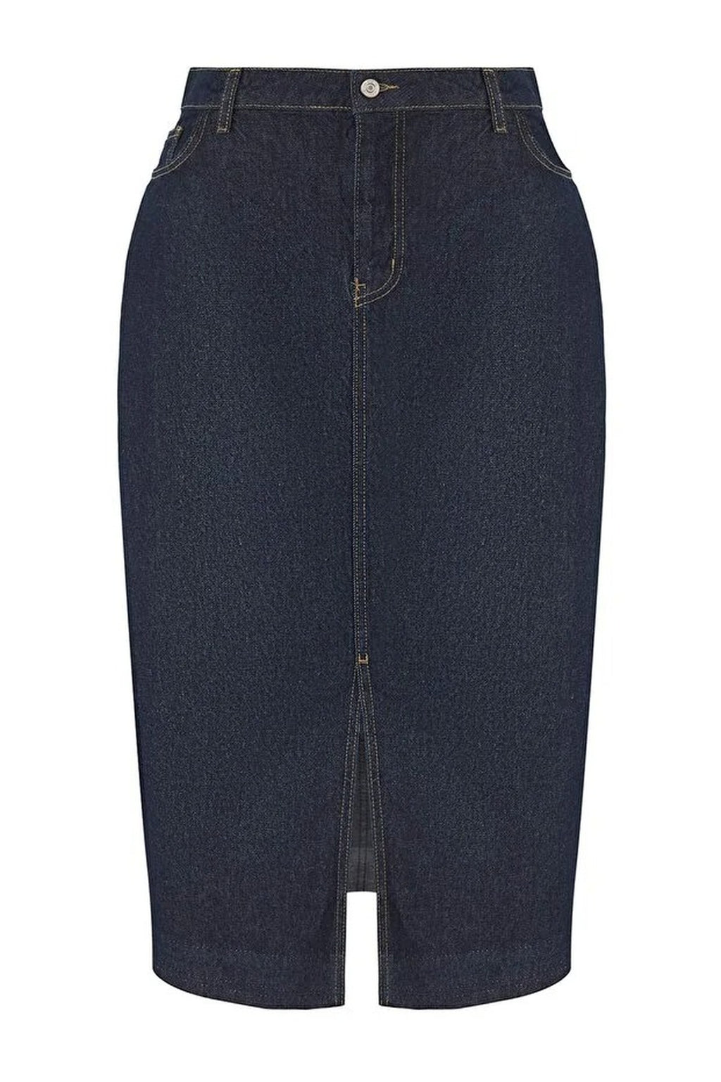 Front Slit Midi Length 100% Cotton Non-Stretch Plus Size Denim Skirt