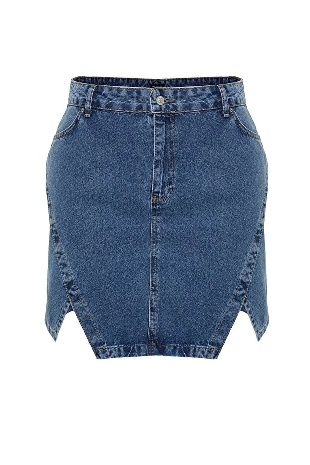 Double Slit A-line Plus Size Denim Skirt