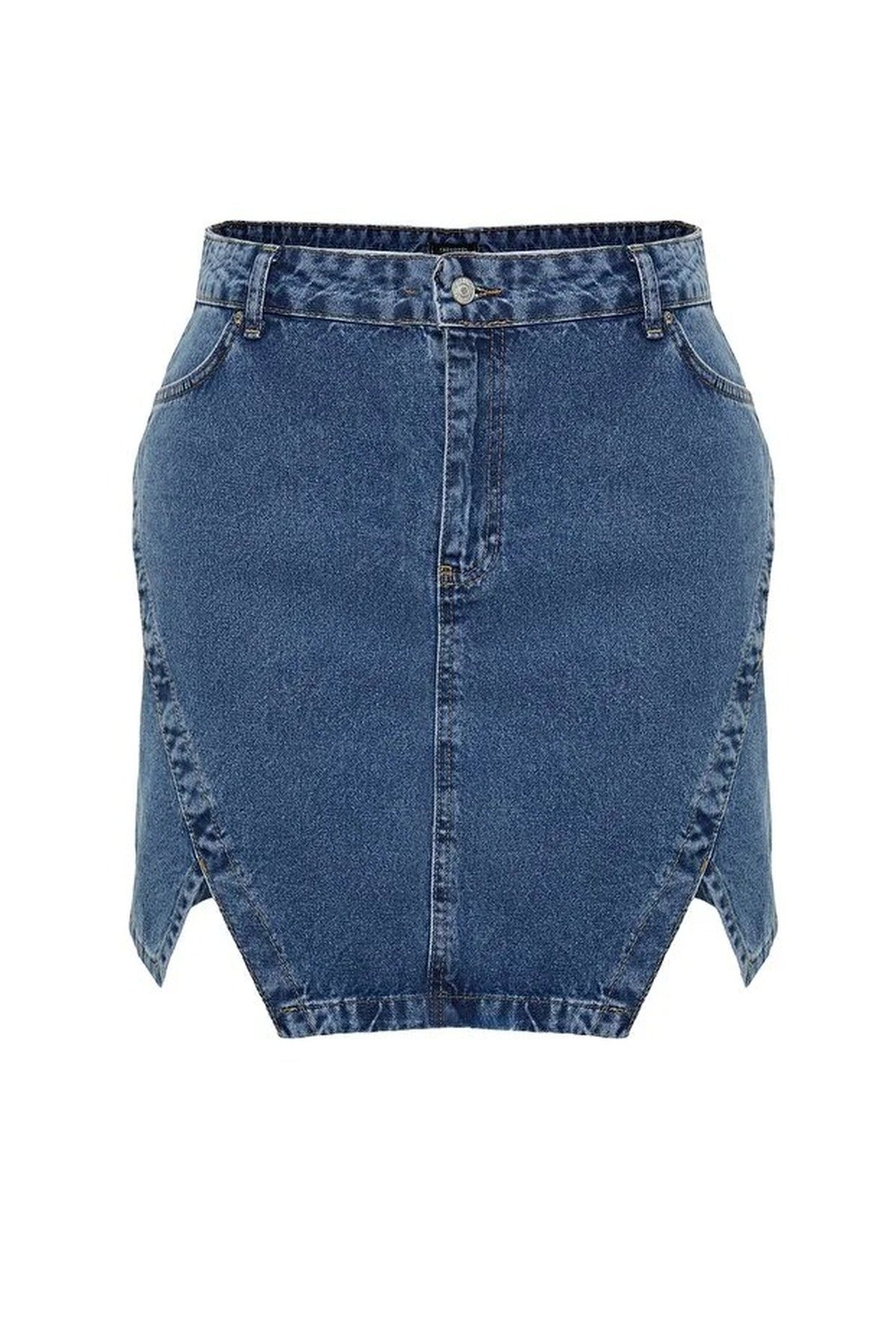 Double Slit A-line Plus Size Denim Skirt