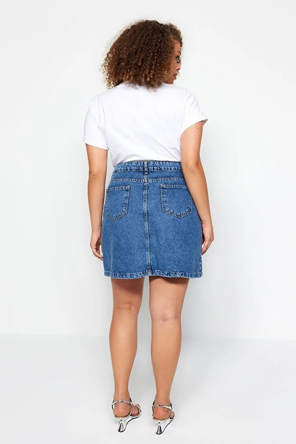 Double Slit A-line Plus Size Denim Skirt