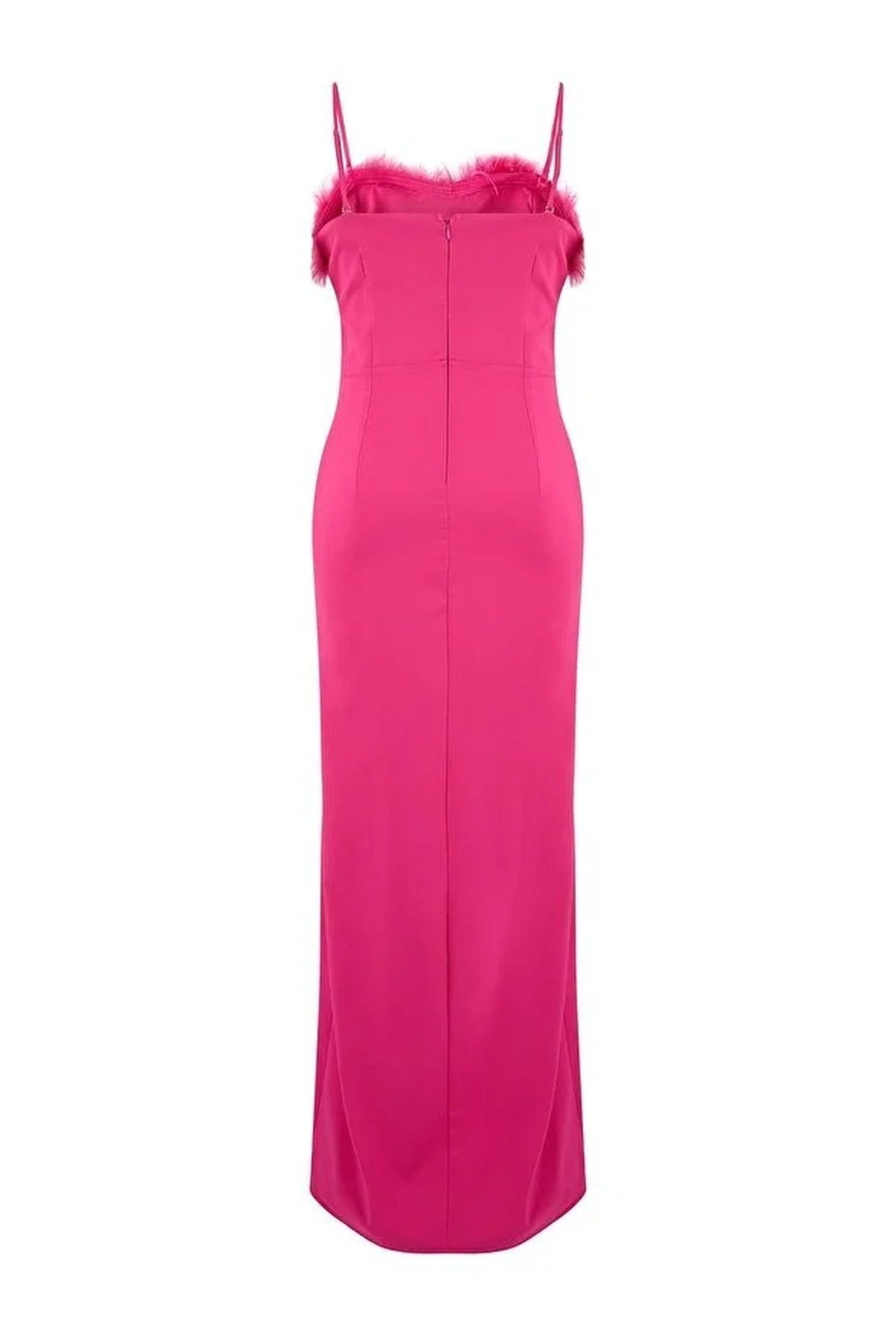 Feather Trimmed Strapless Woven Plus Size Evening Dress