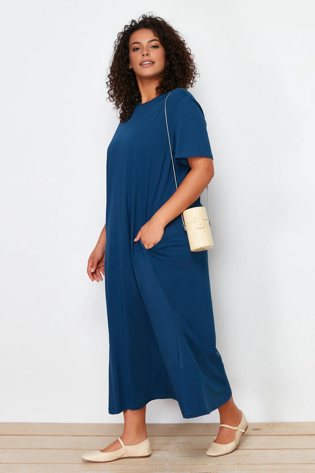 Midi 100% Cotton Knitted T-shirt Dress