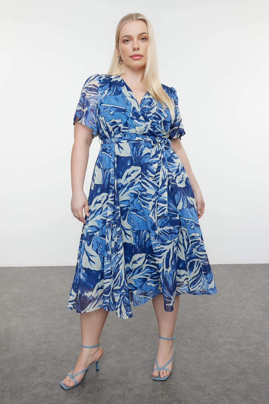 Patterned Chiffon Wrap Dress